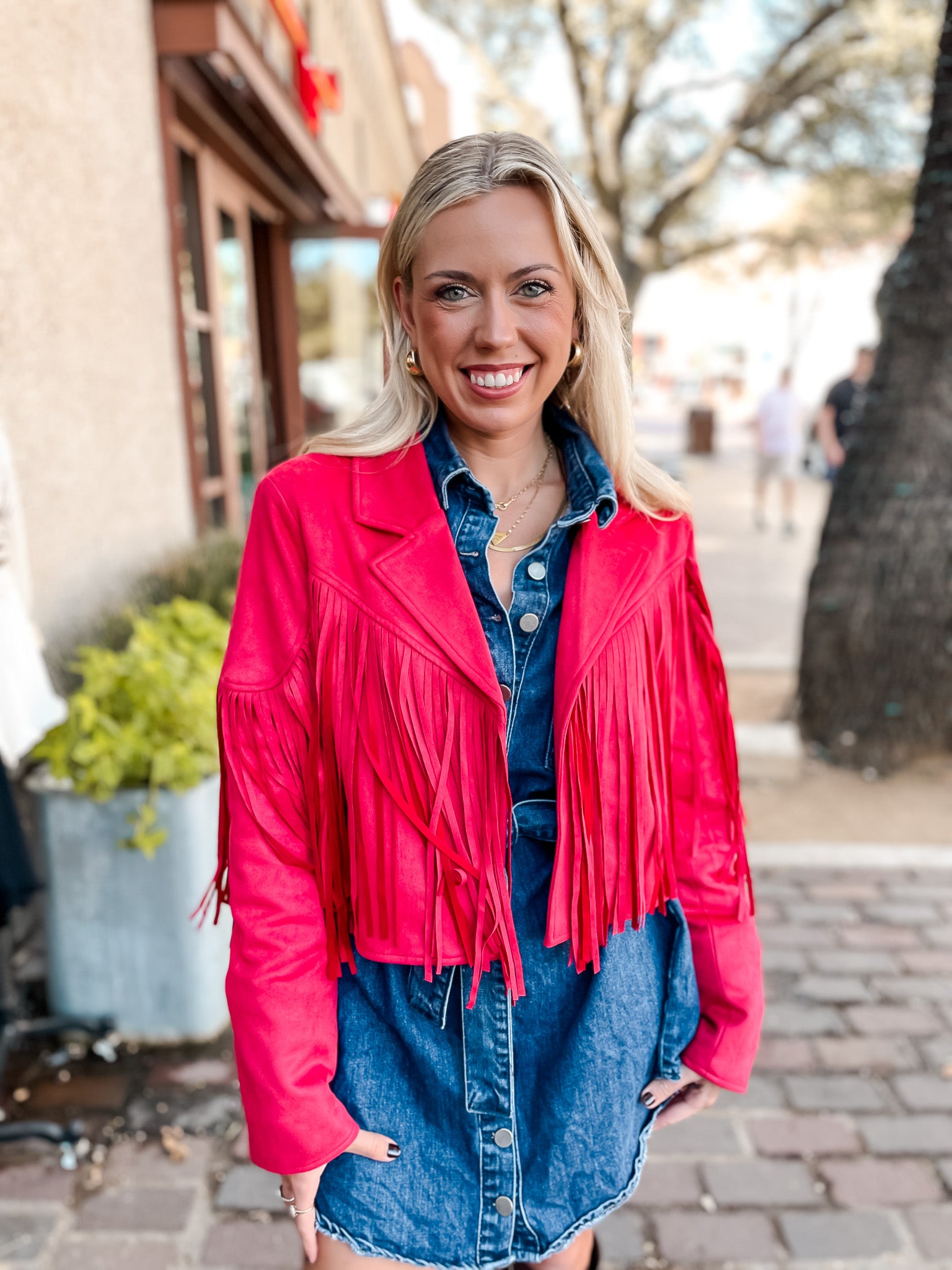 Jolene Suede Fringe Jacket - Red