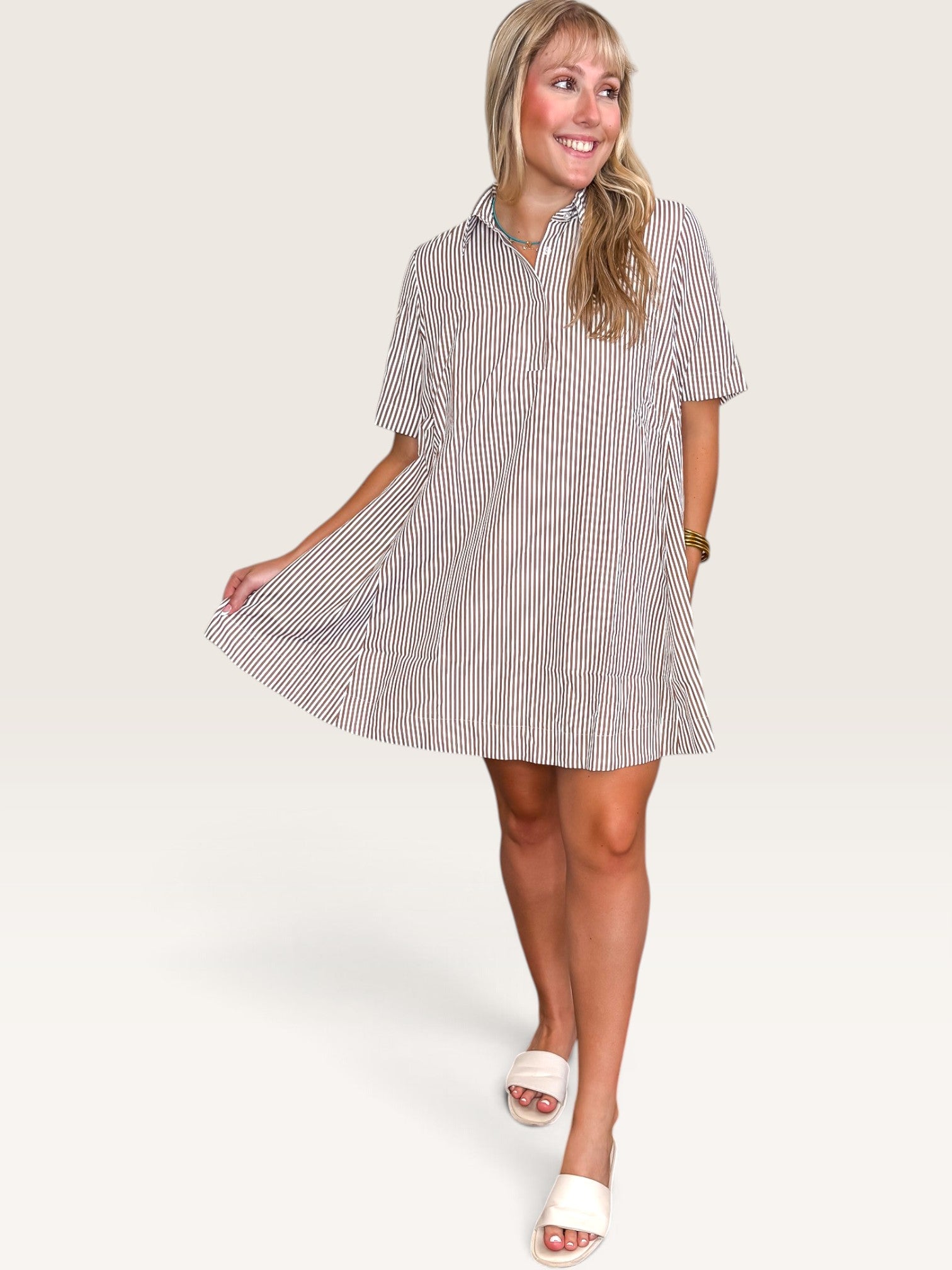Dixon Striped Shirt Dress - Brown