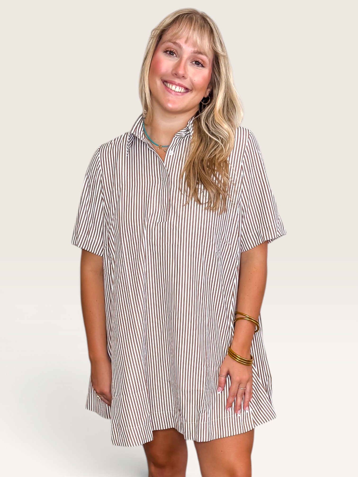 Dixon Striped Shirt Dress - Brown