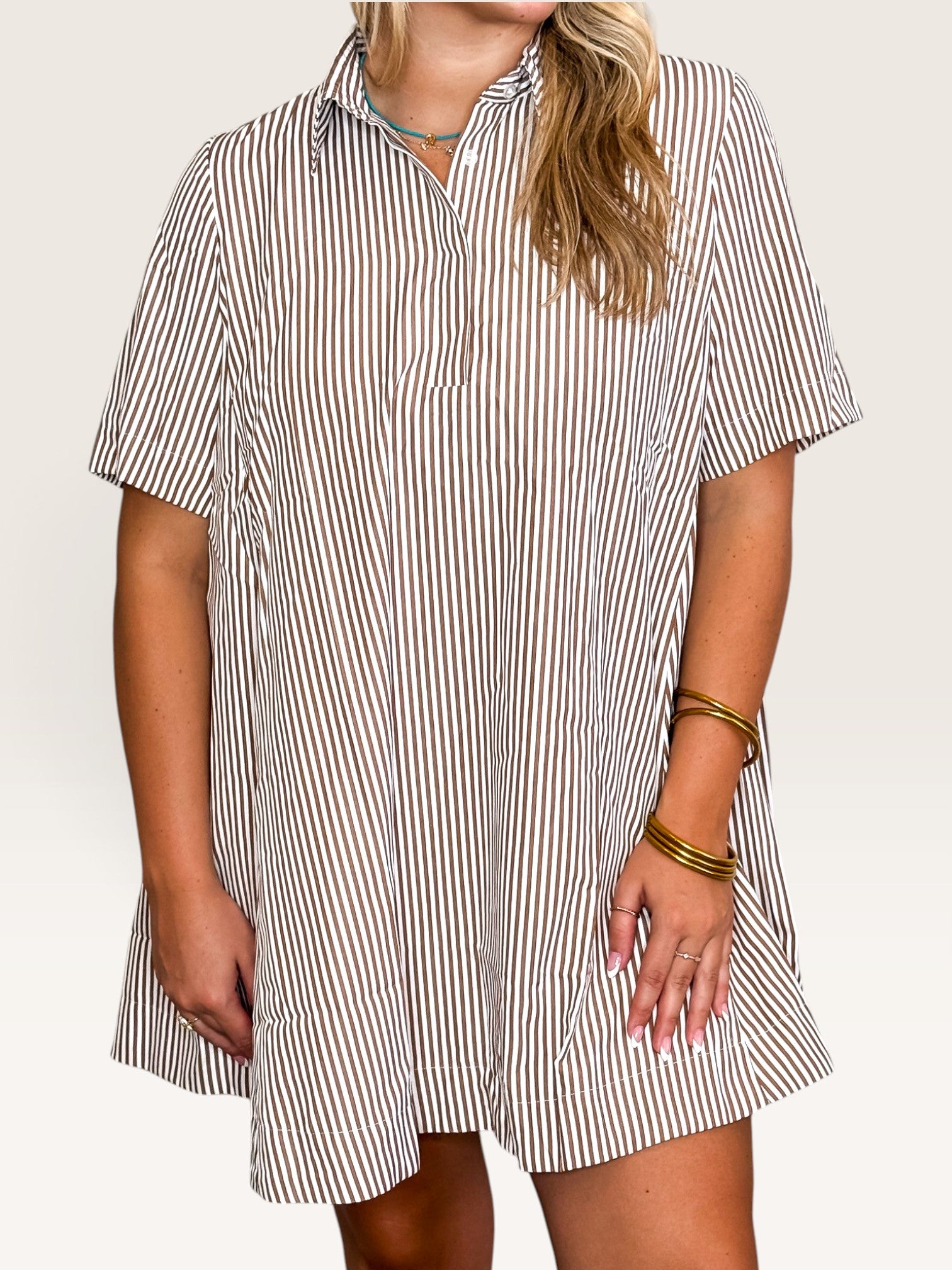 Dixon Striped Shirt Dress - Brown