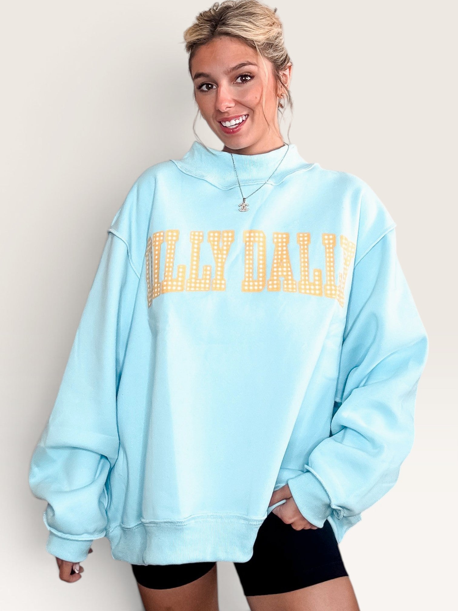 Dilly Dally Reversible Mock Sweatshirt - Aqua