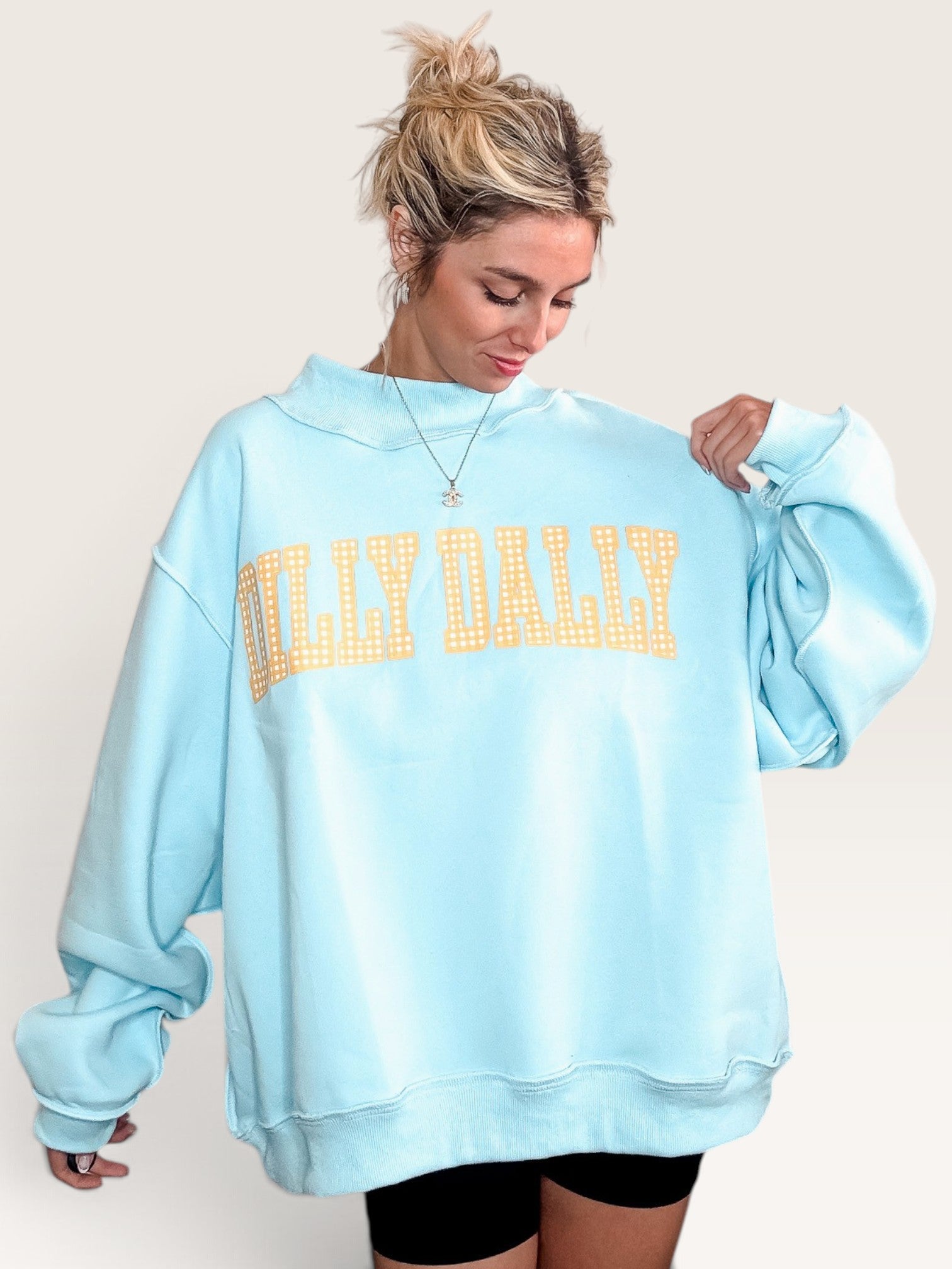 Dilly Dally Reversible Mock Sweatshirt - Aqua