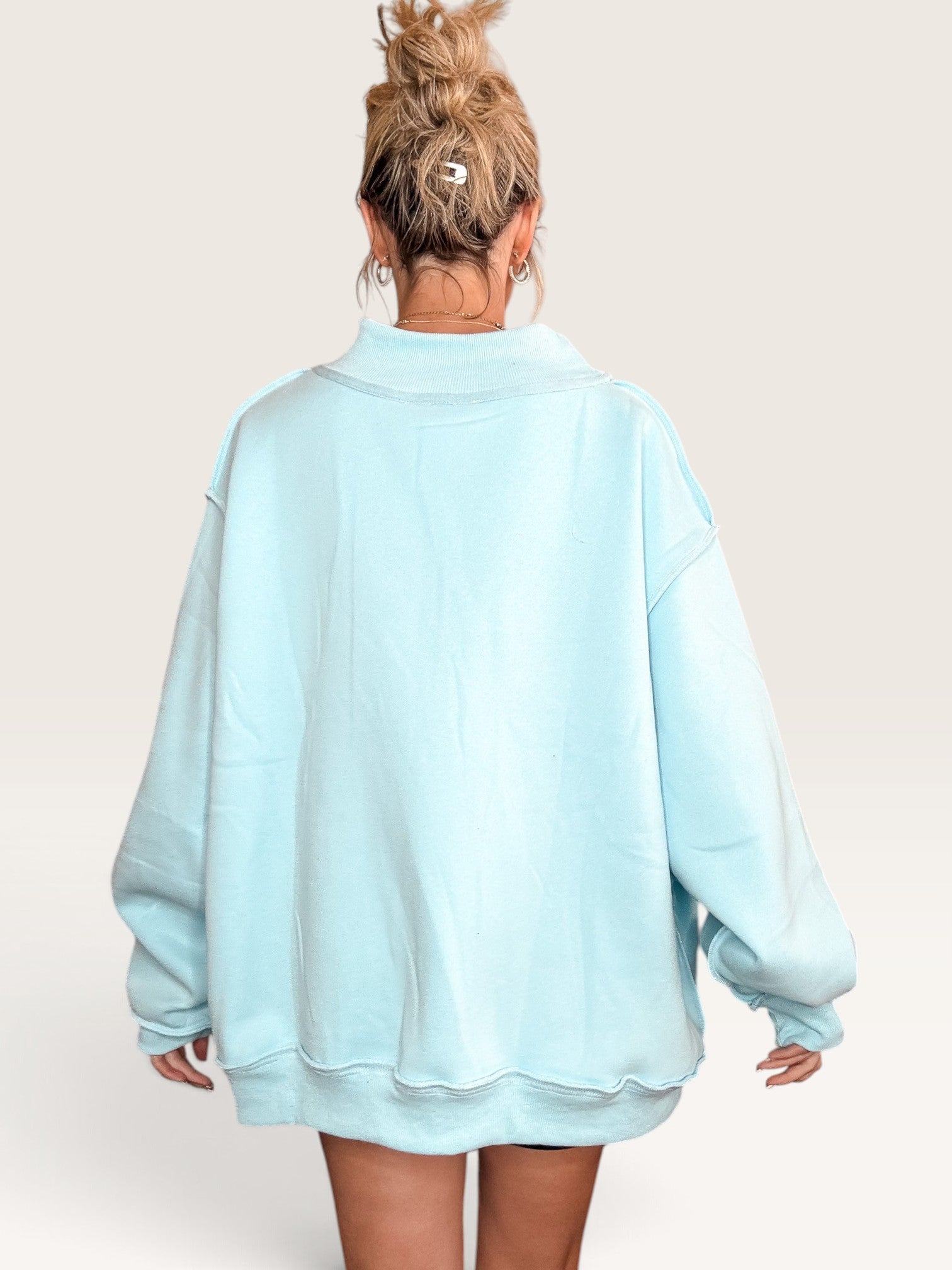 Dilly Dally Reversible Mock Sweatshirt - Aqua