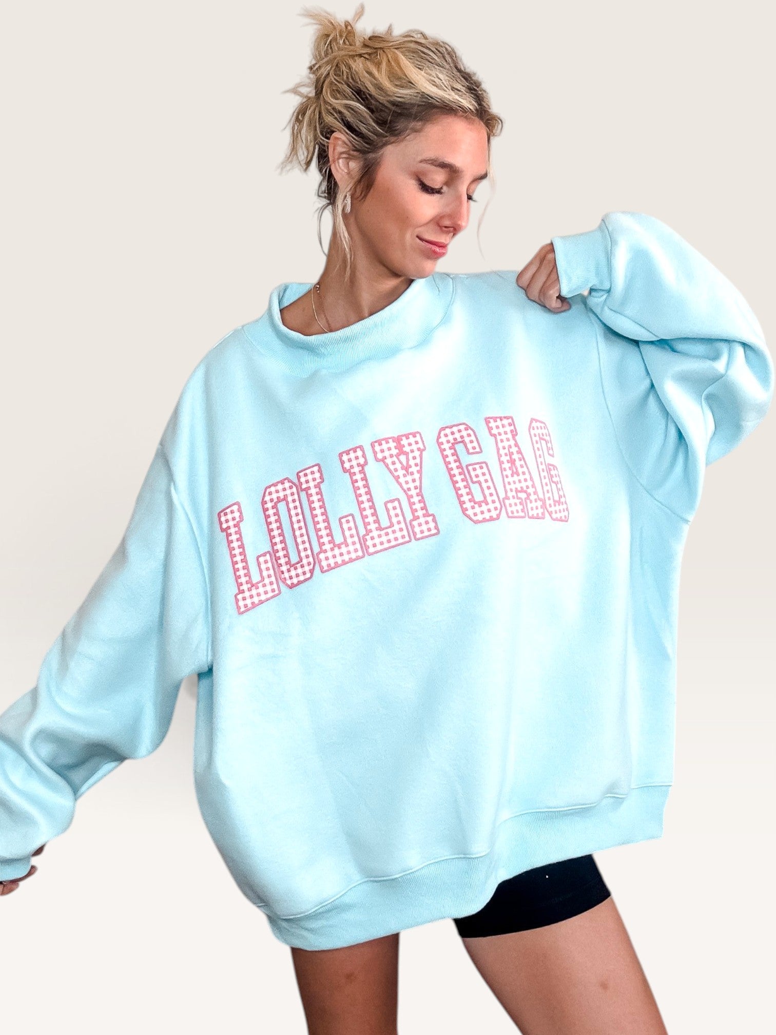 Dilly Dally Reversible Mock Sweatshirt - Aqua