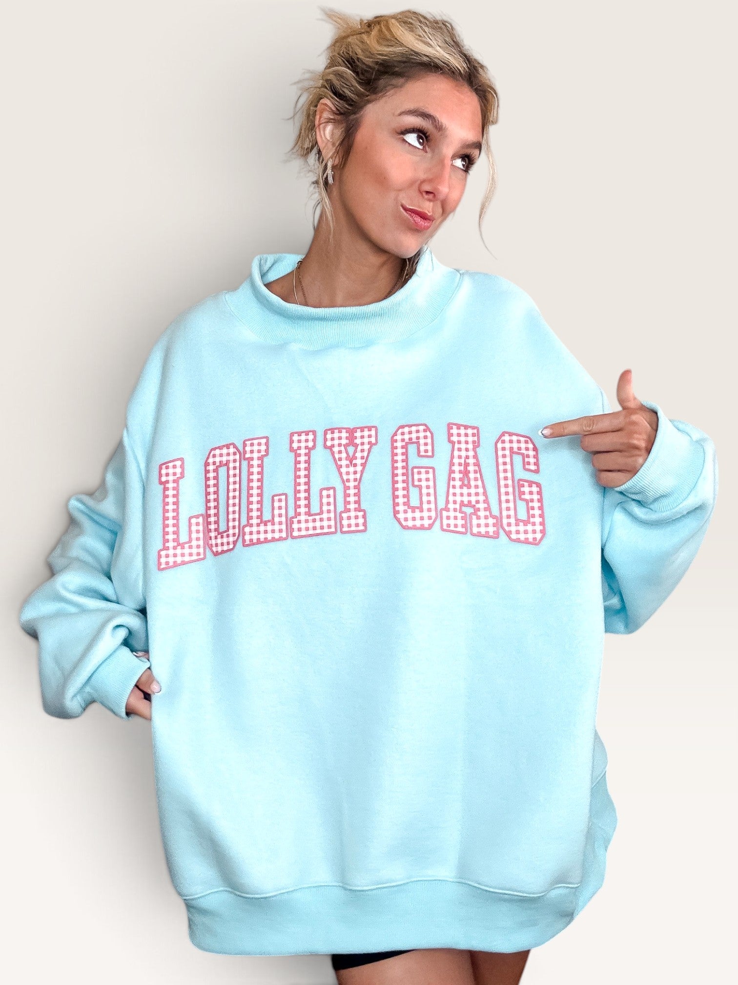 Dilly Dally Reversible Mock Sweatshirt - Aqua