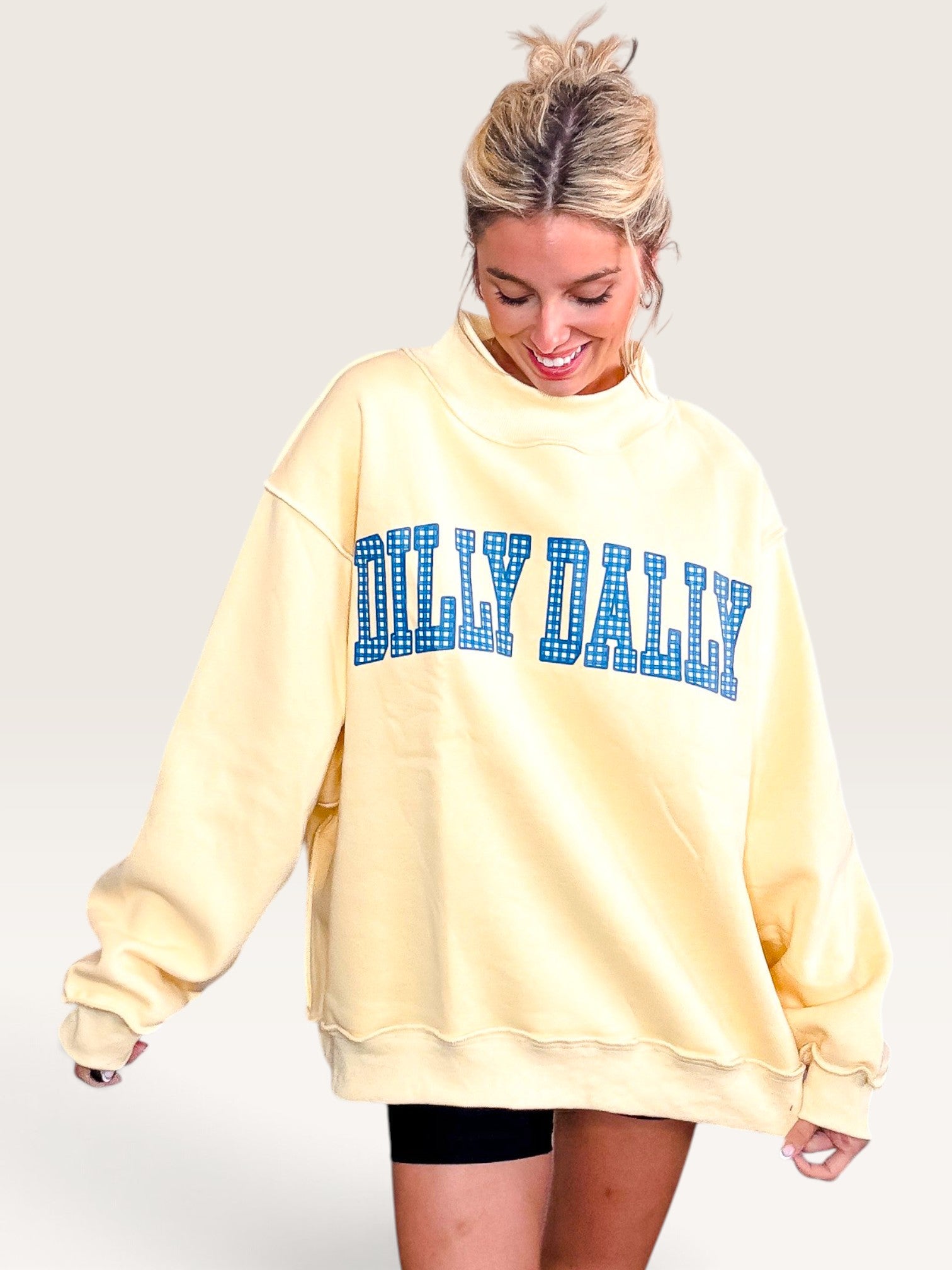 Dilly Dally Reversible Mock Sweatshirt - Yellow