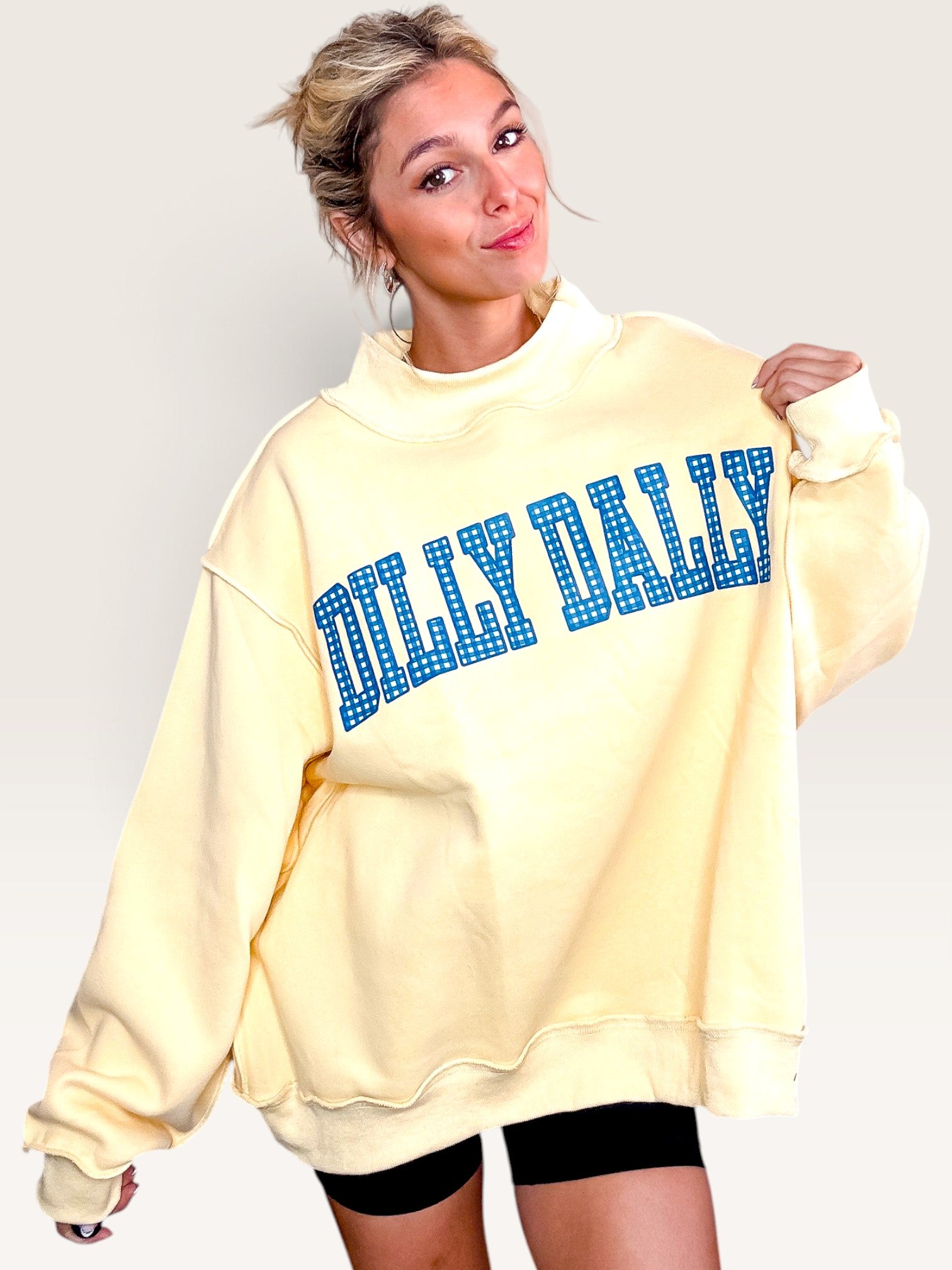 Dilly Dally Reversible Mock Sweatshirt - Yellow