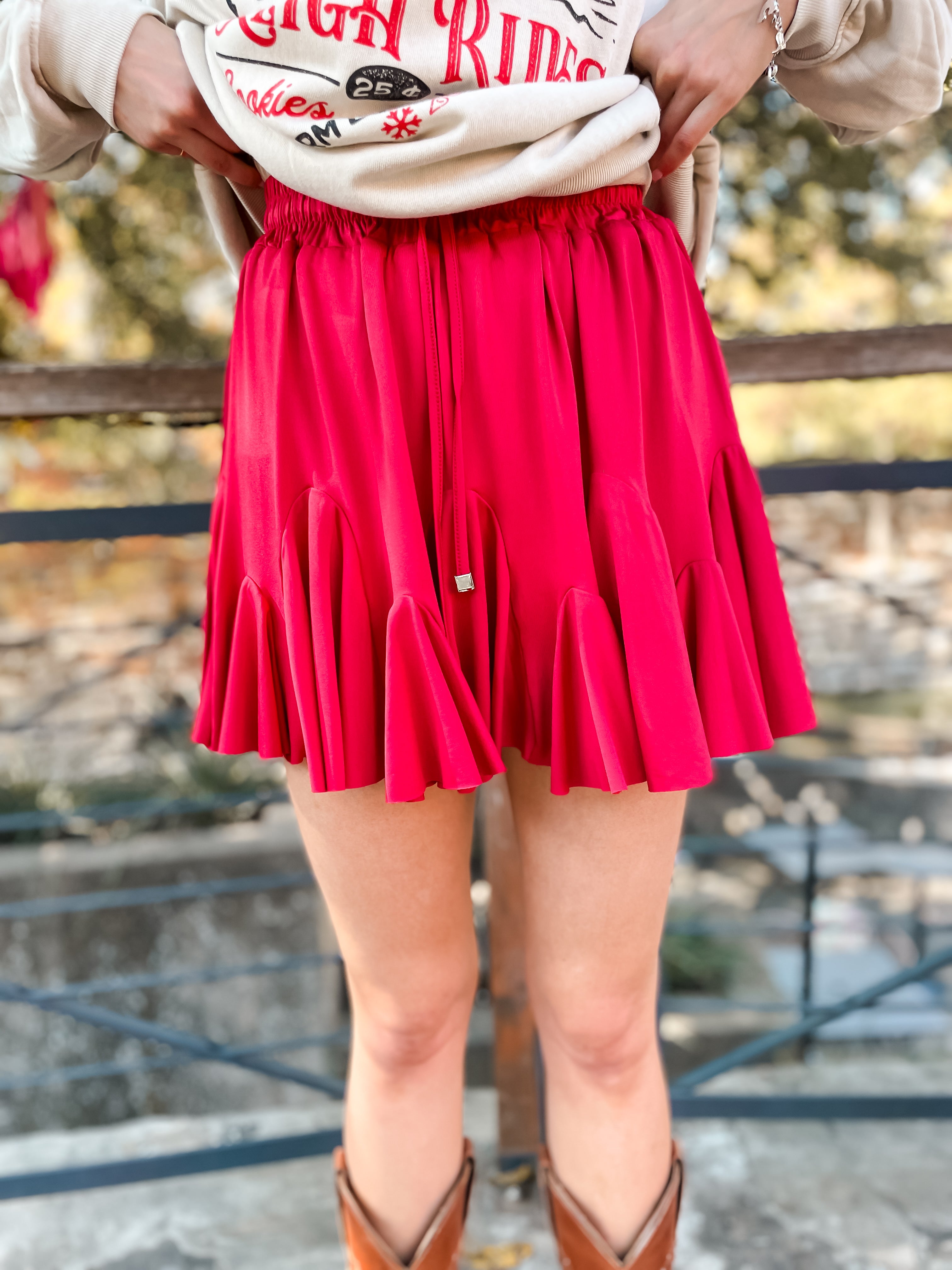 Ruffled Tennis Skirt - Red