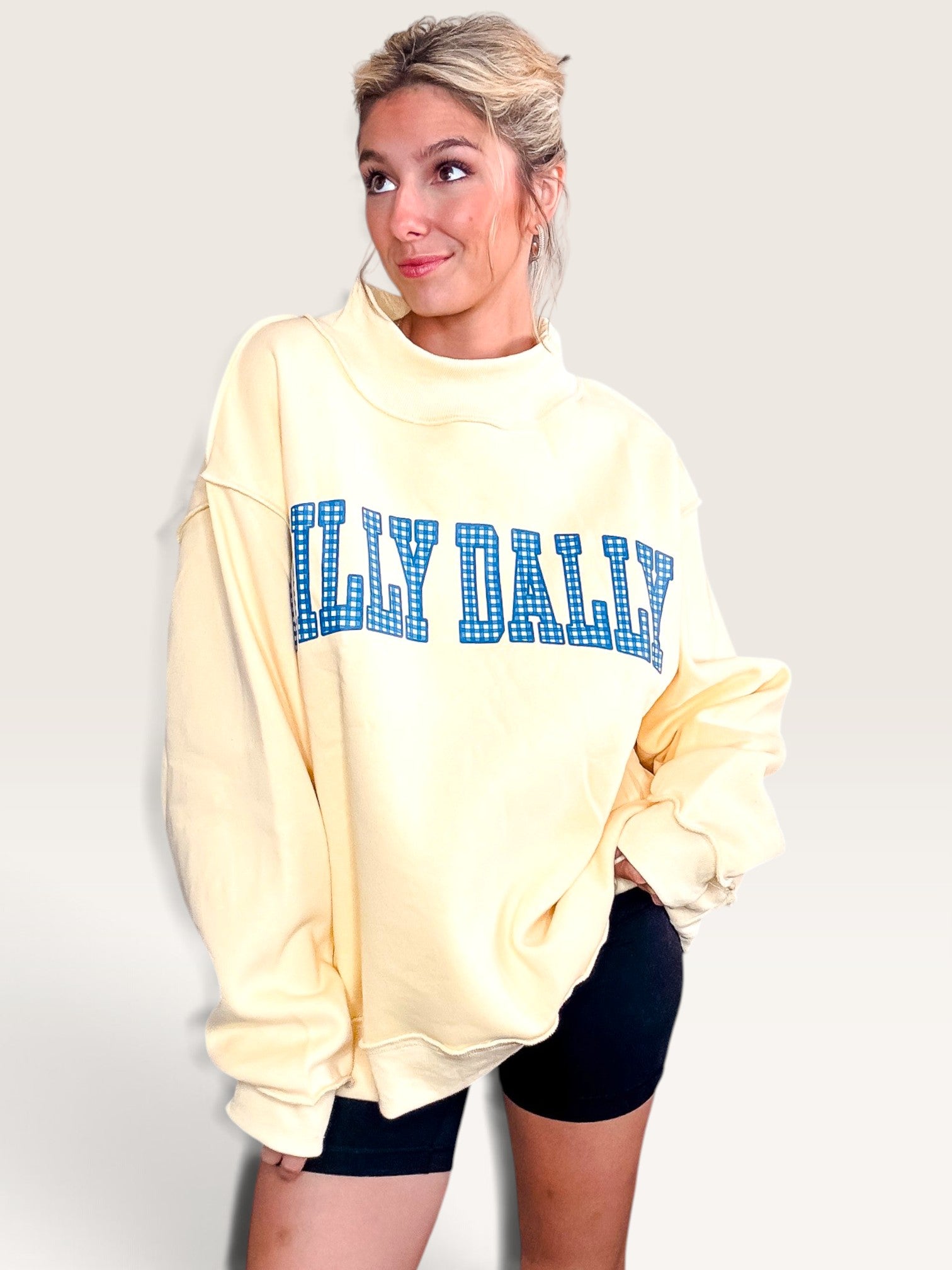 Dilly Dally Reversible Mock Sweatshirt - Yellow