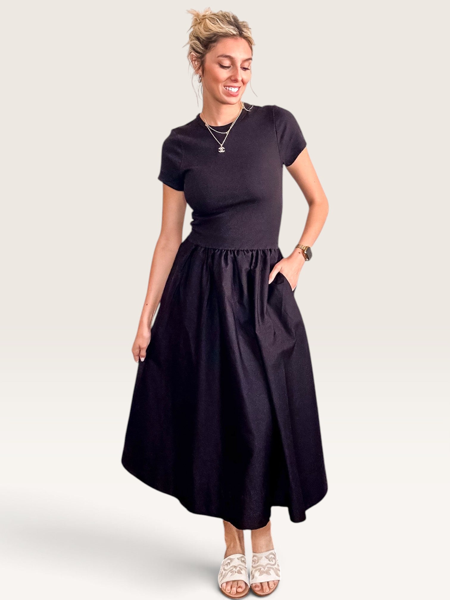 Evanston Mixed Media Dress - Black