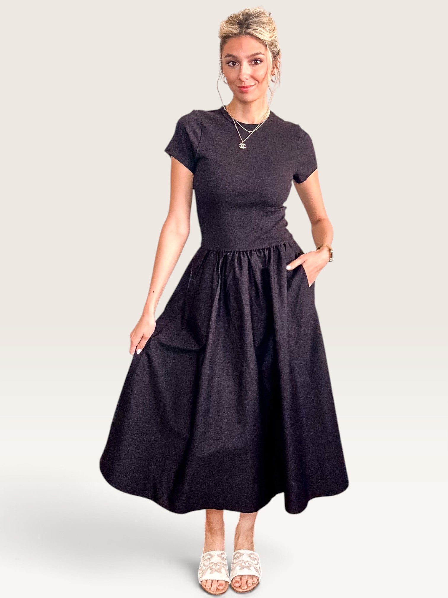Evanston Mixed Media Dress - Black