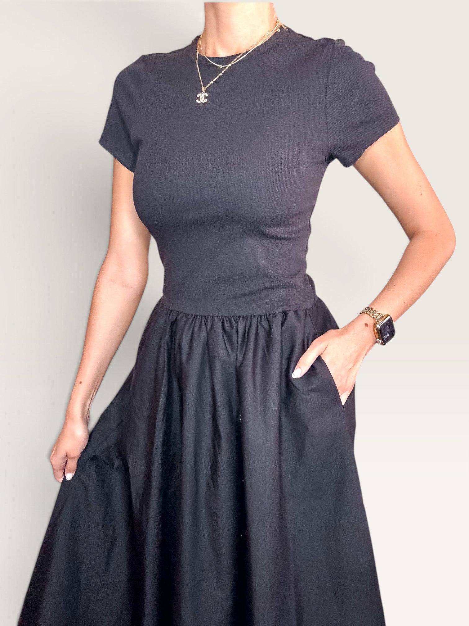 Evanston Mixed Media Dress - Black