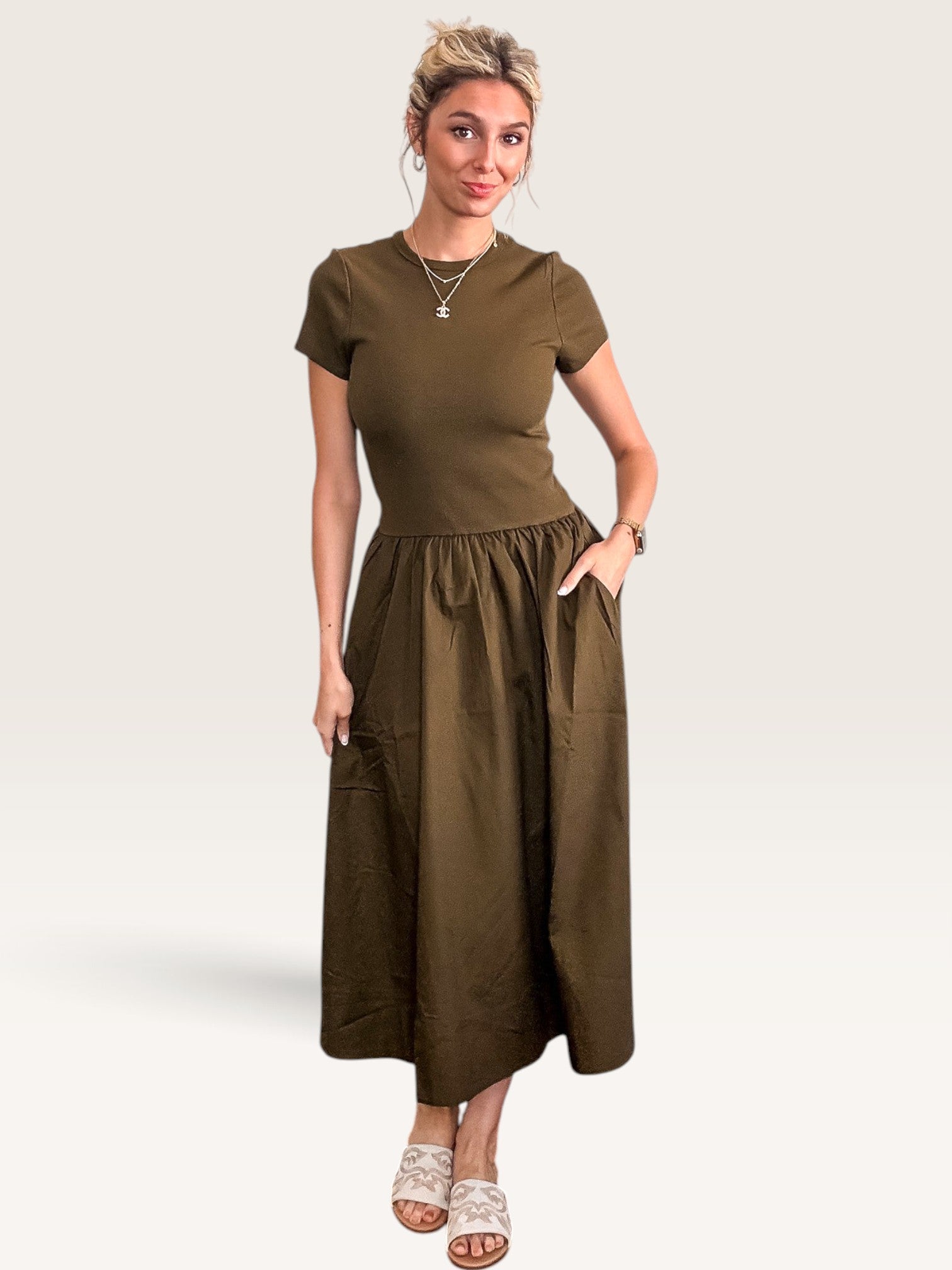Evanston Mixed Media Dress - Forest