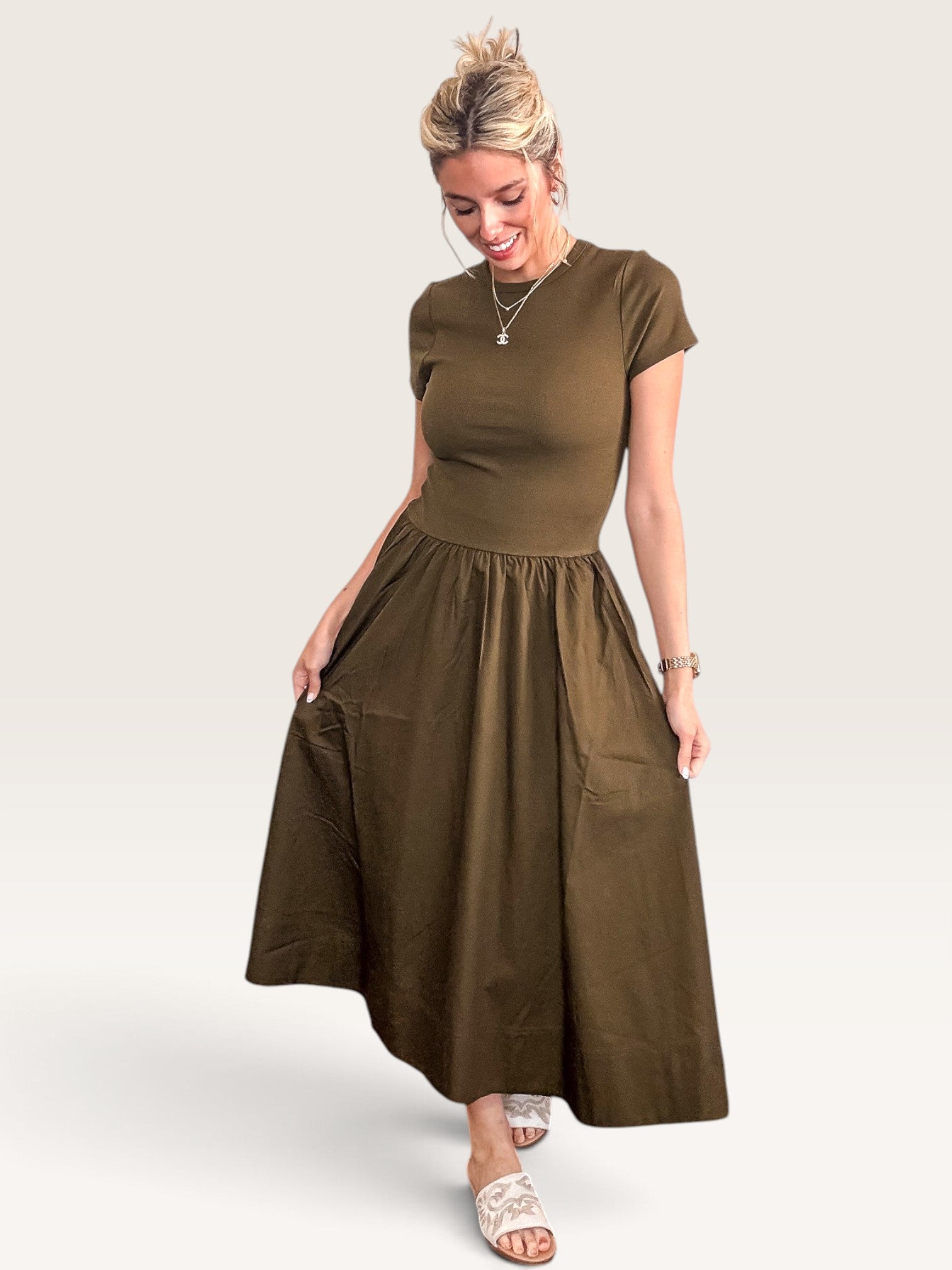 Evanston Mixed Media Dress - Forest