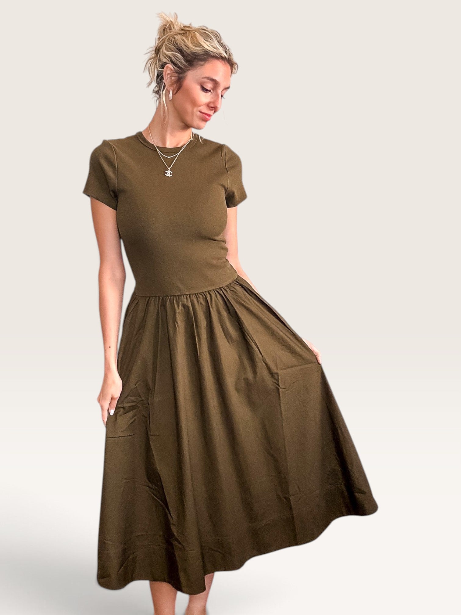 Evanston Mixed Media Dress - Forest