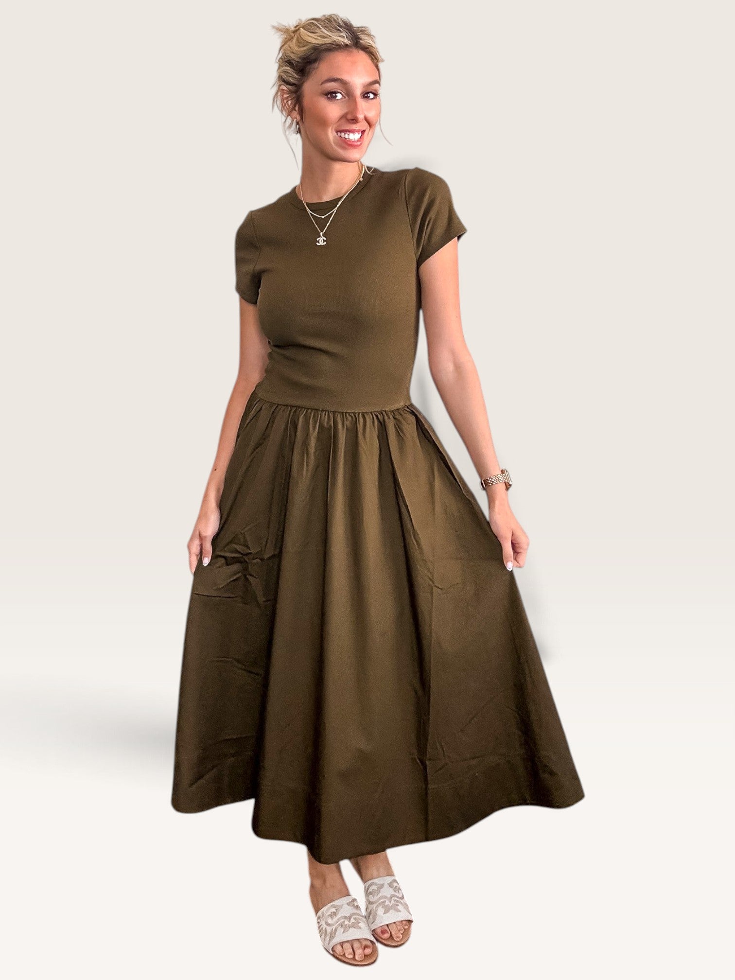 Evanston Mixed Media Dress - Forest