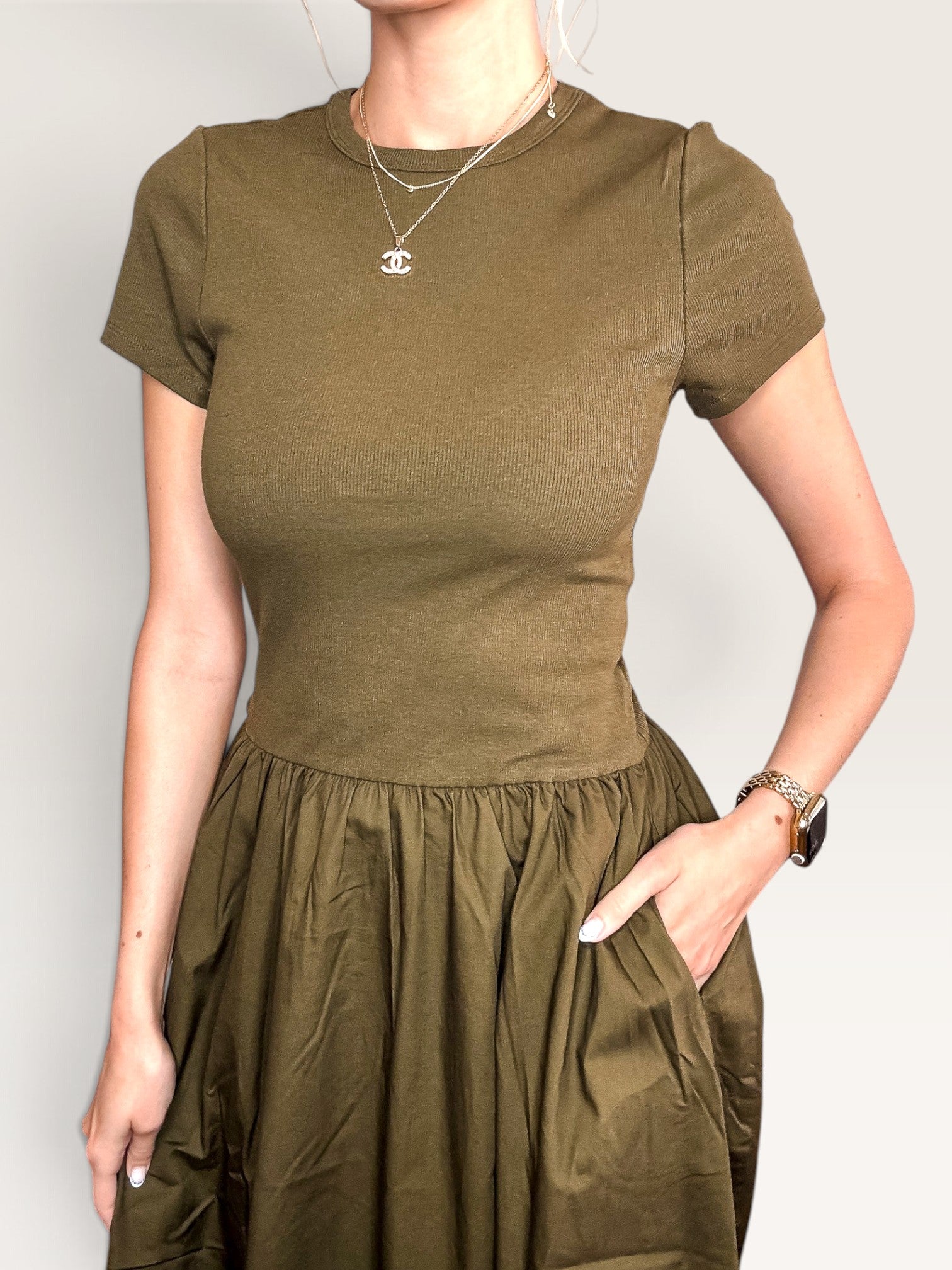 Evanston Mixed Media Dress - Forest
