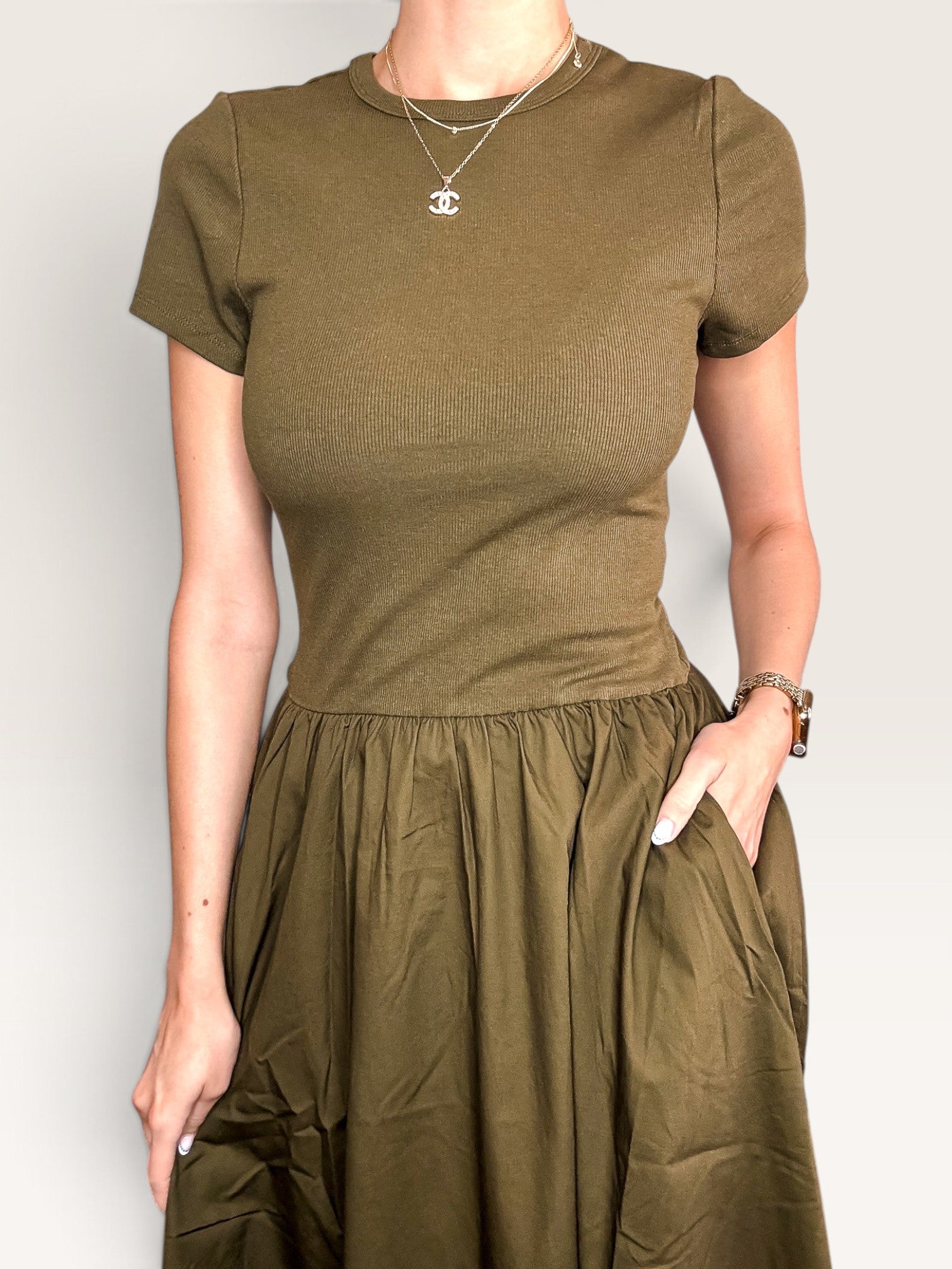 Evanston Mixed Media Dress - Forest