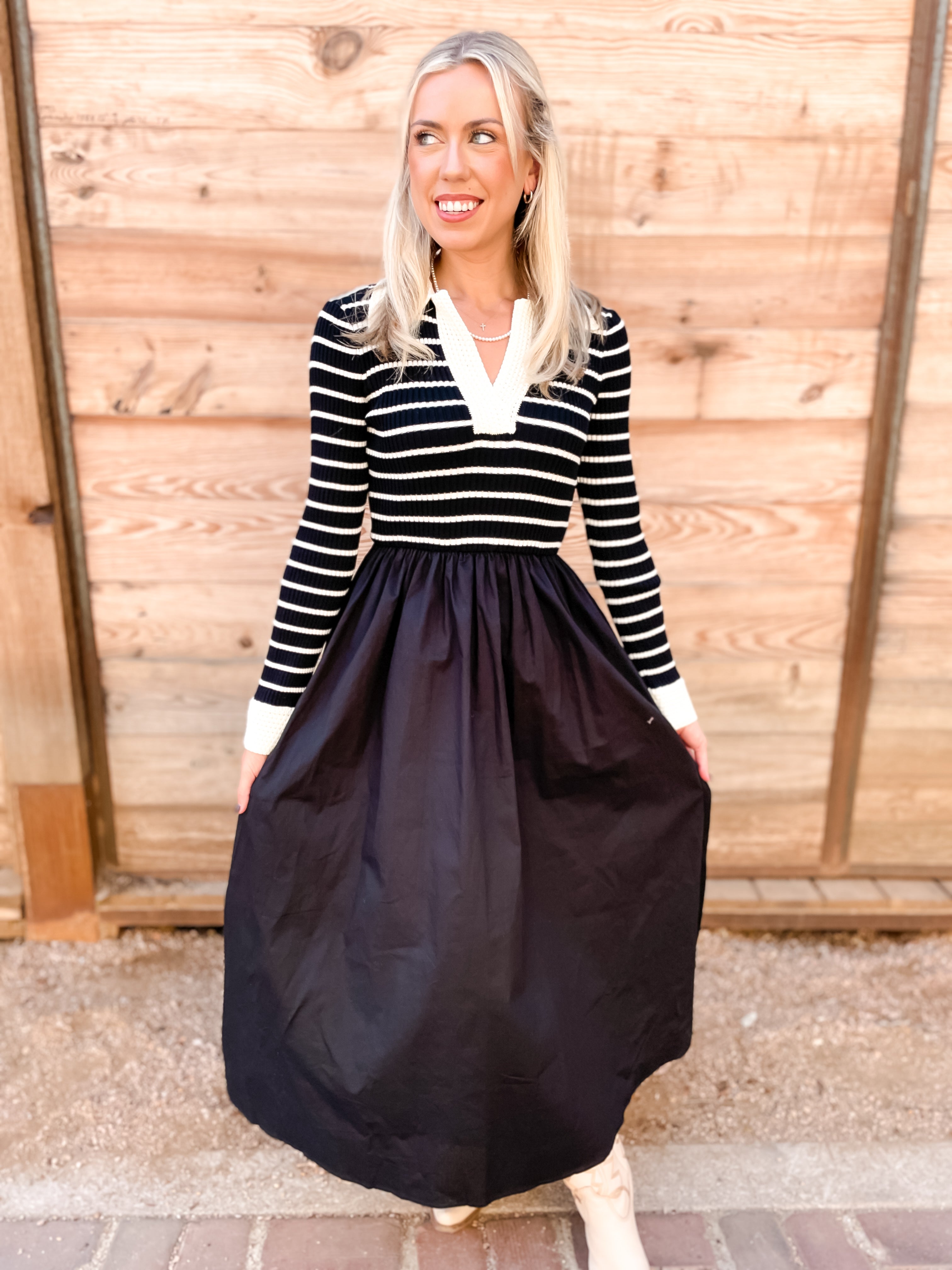 Striped Fall Dress - Black
