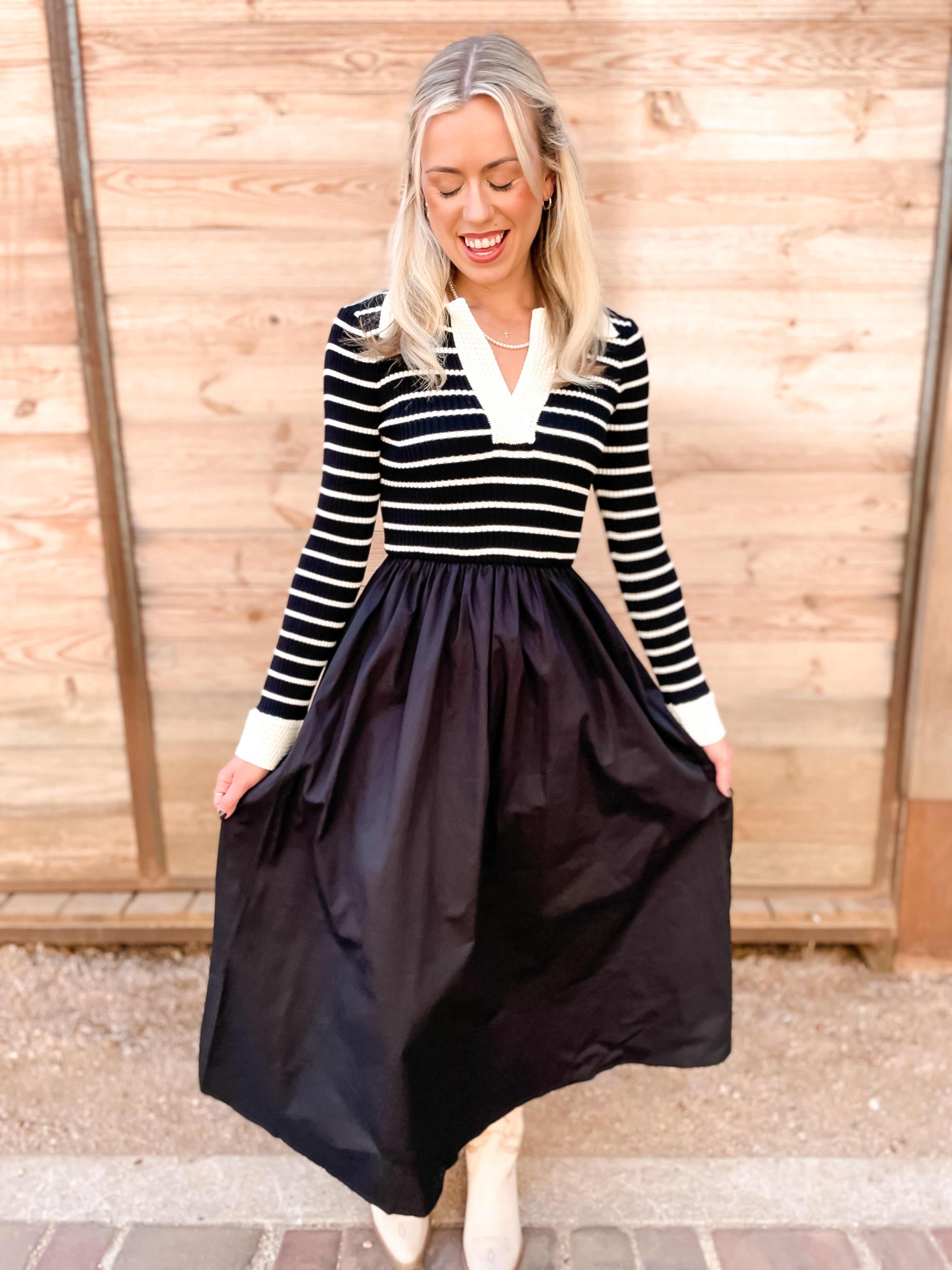Striped Fall Dress - Black