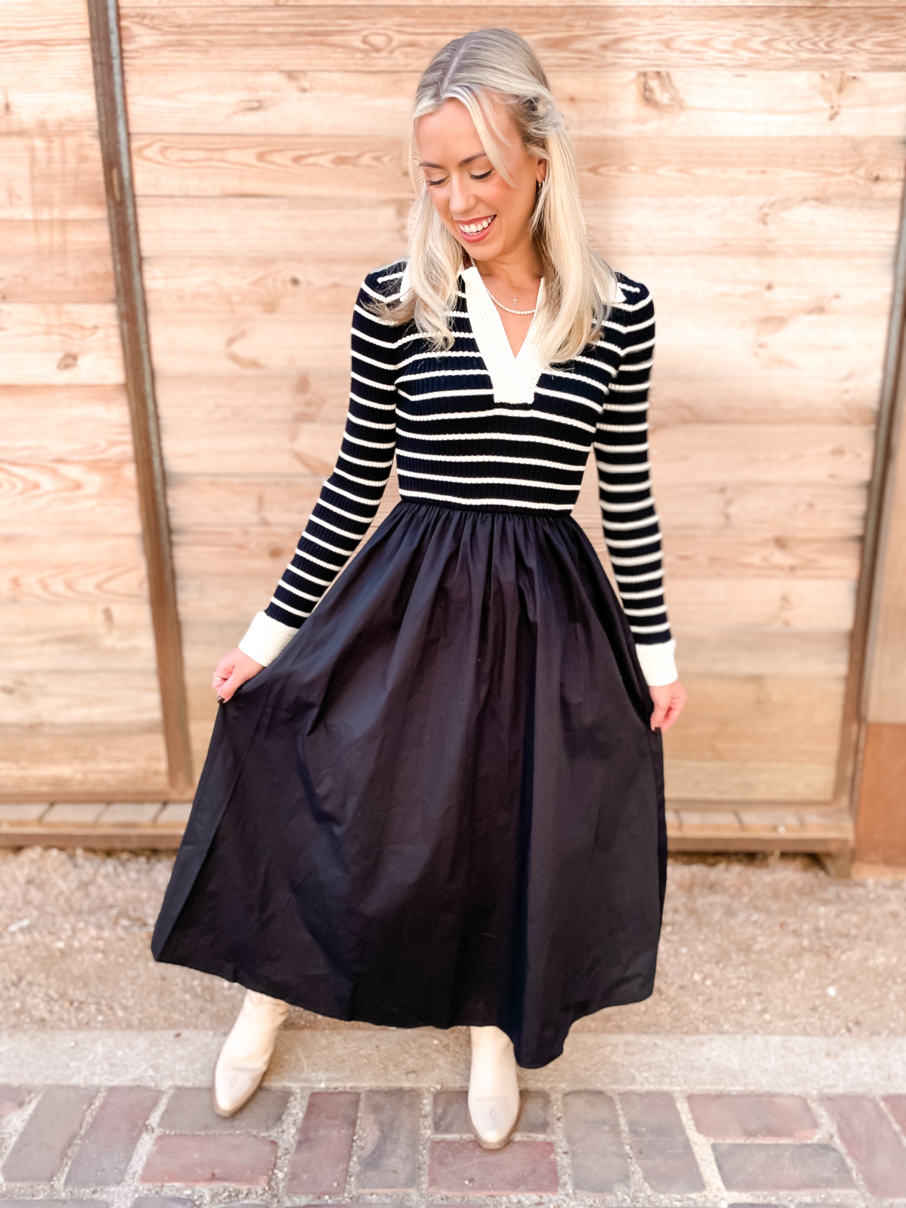 Striped Fall Dress - Black