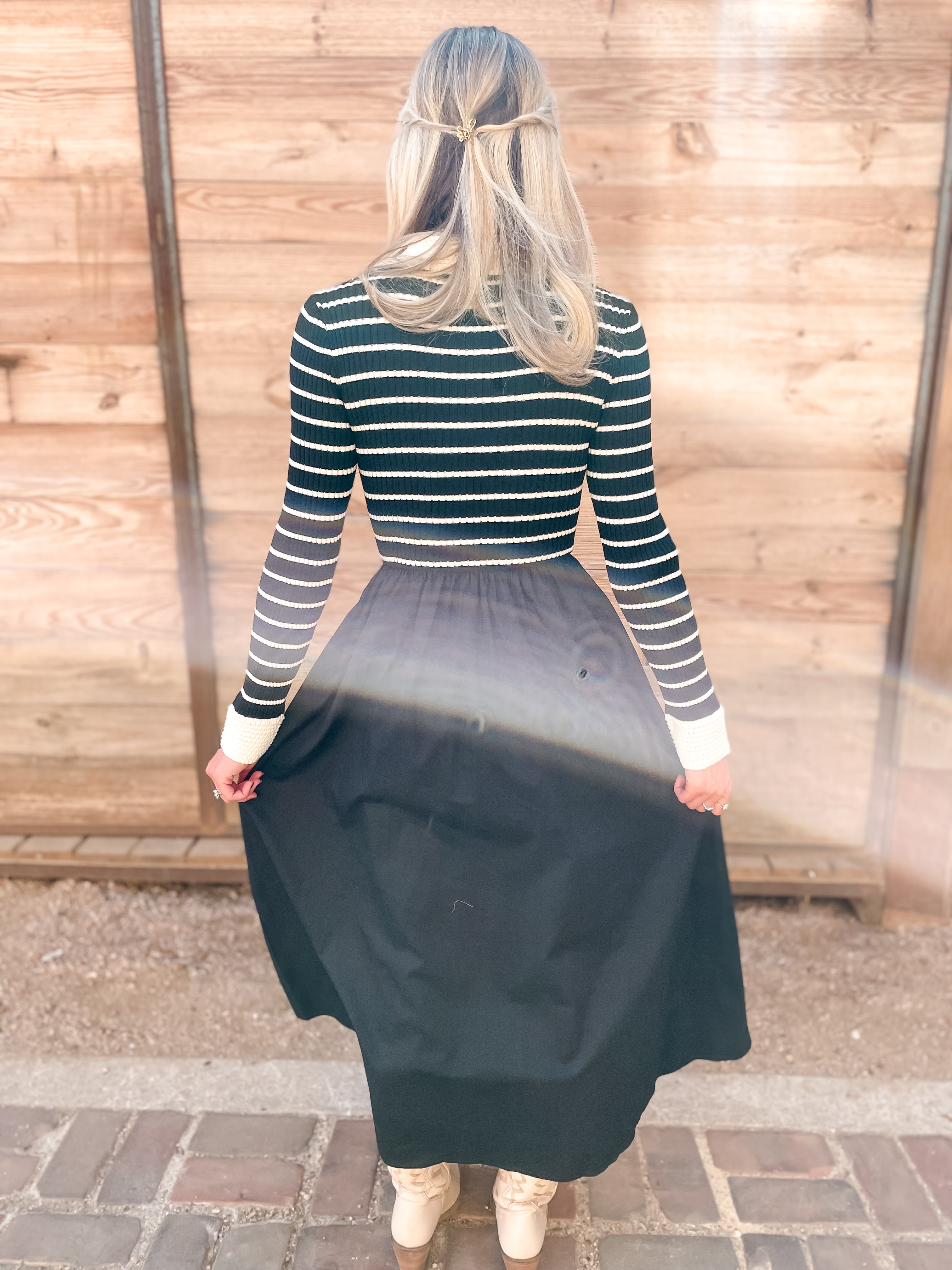 Striped Fall Dress - Black