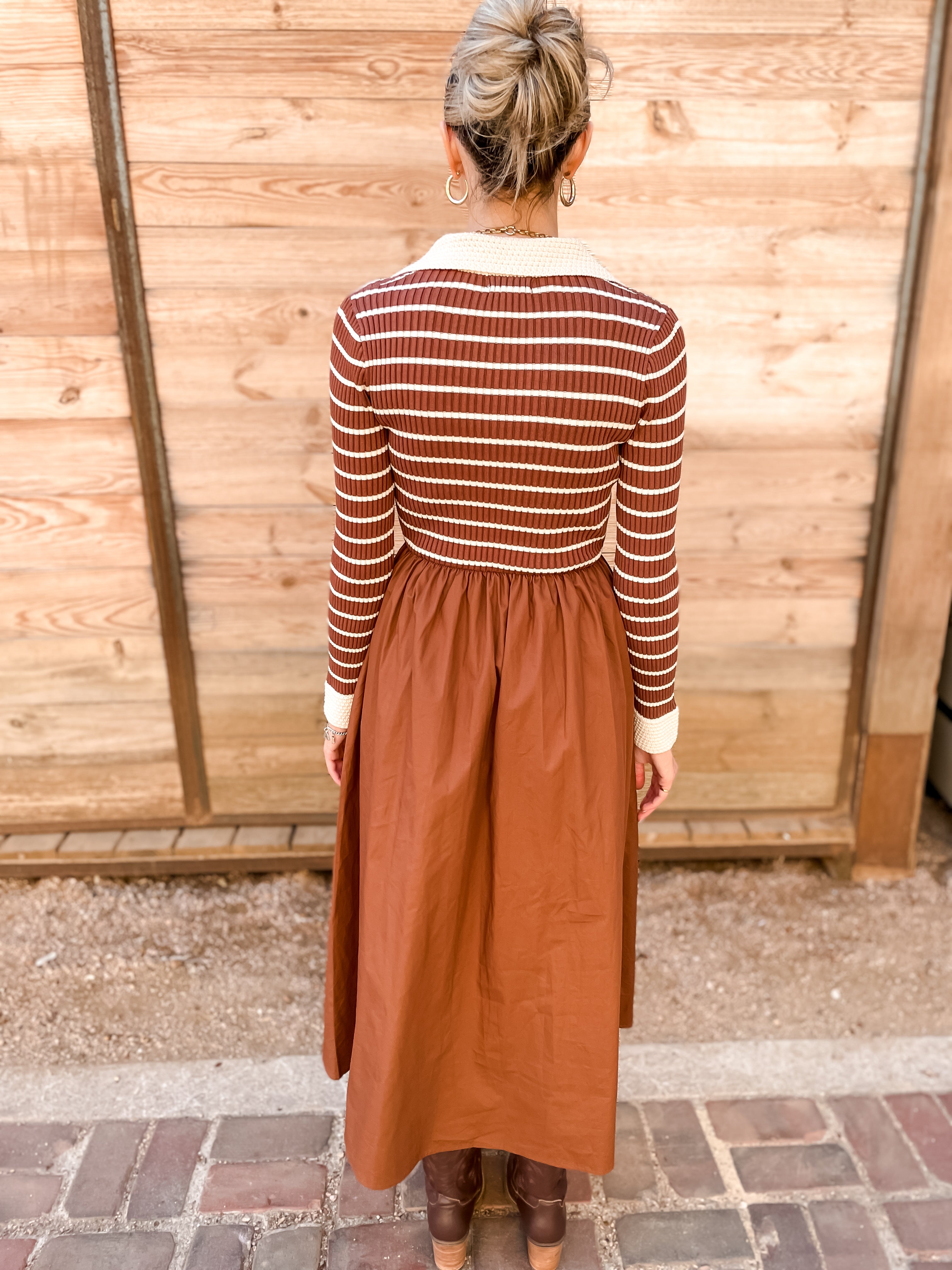 Striped Fall Dress - Brown