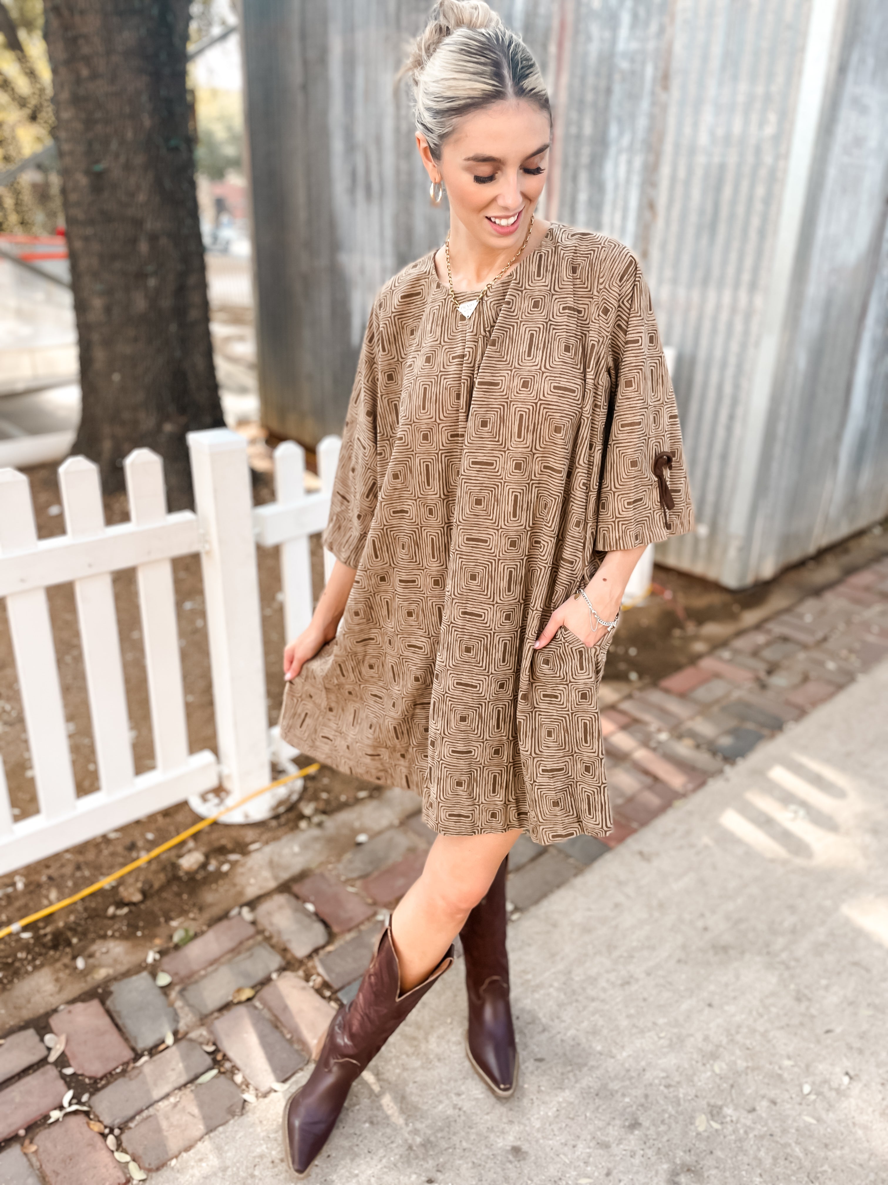 Cowtown Maze Dress - Mocha