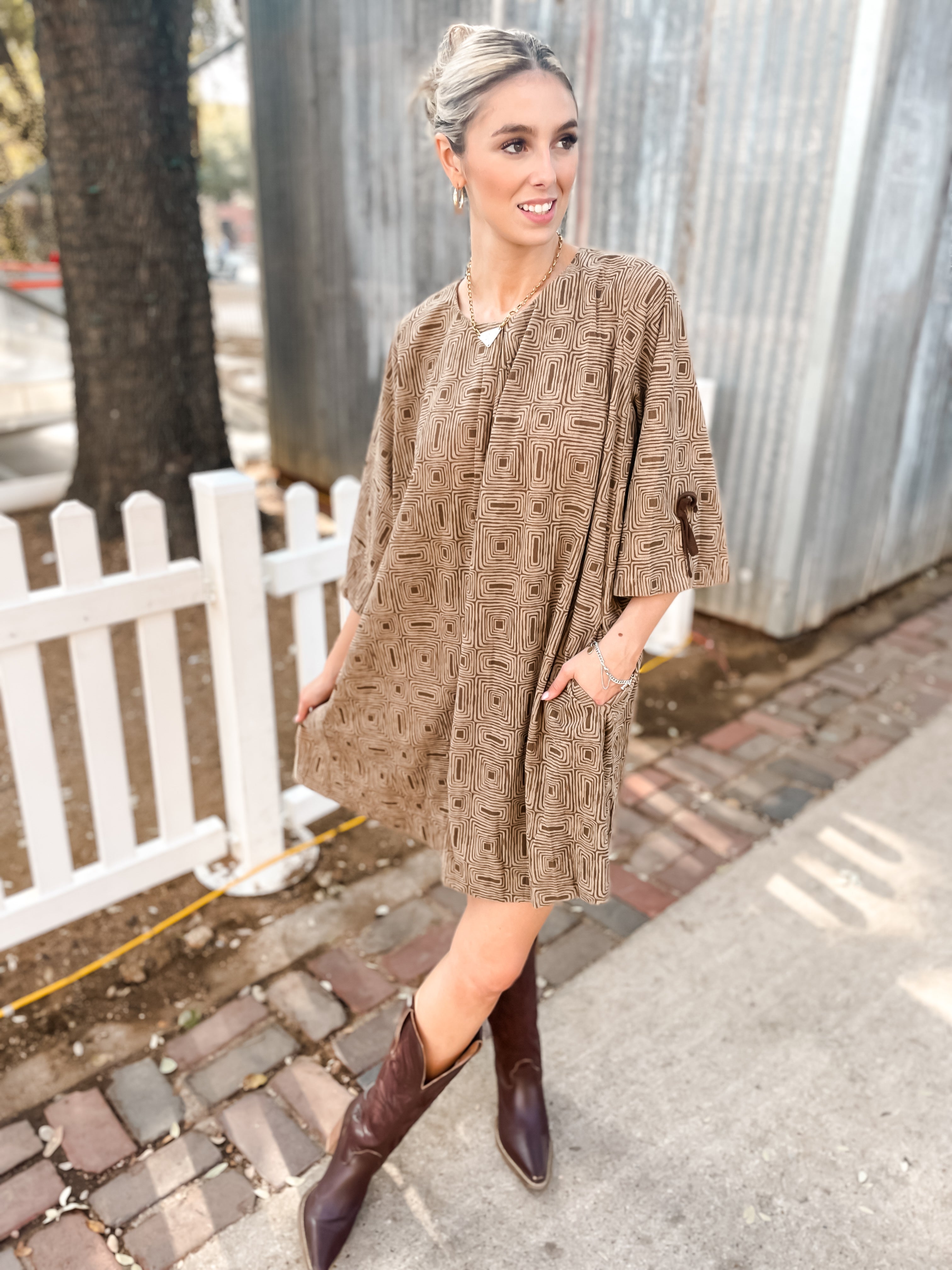 Cowtown Maze Dress - Mocha