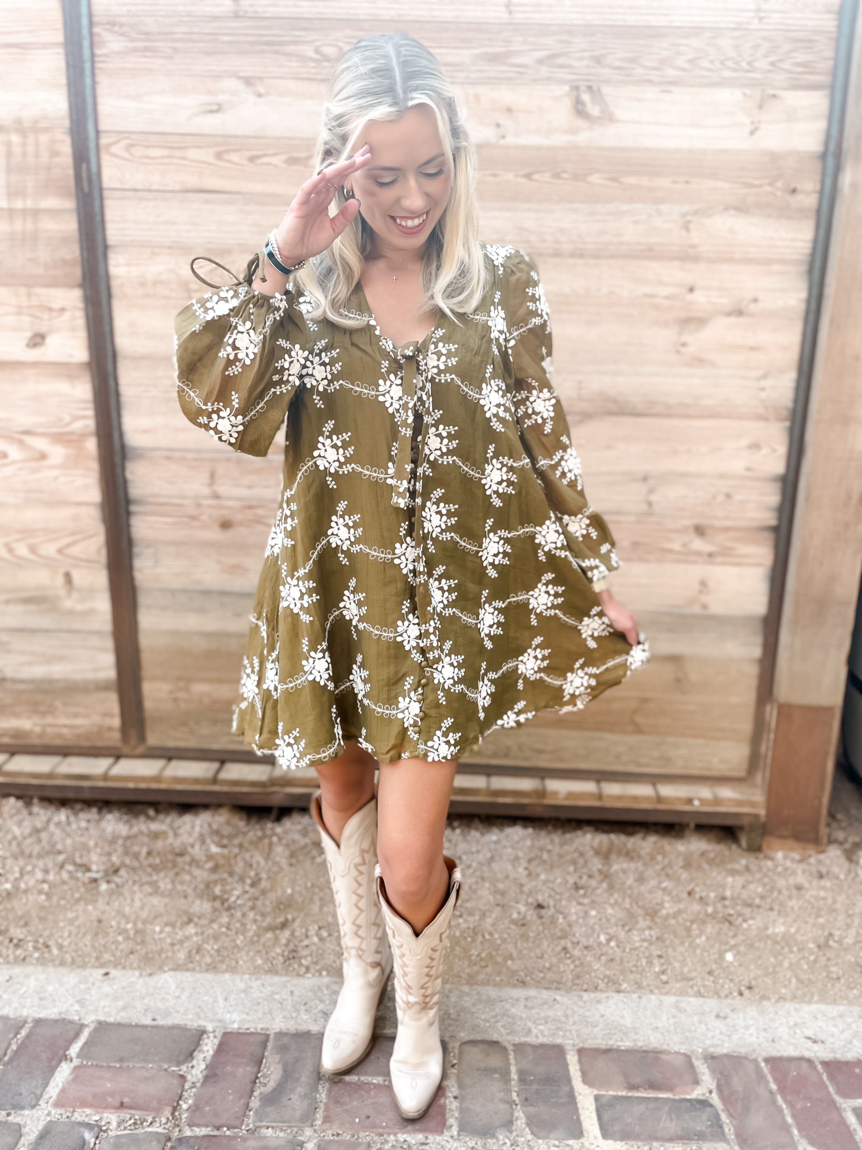 Olive Embroidered Dress