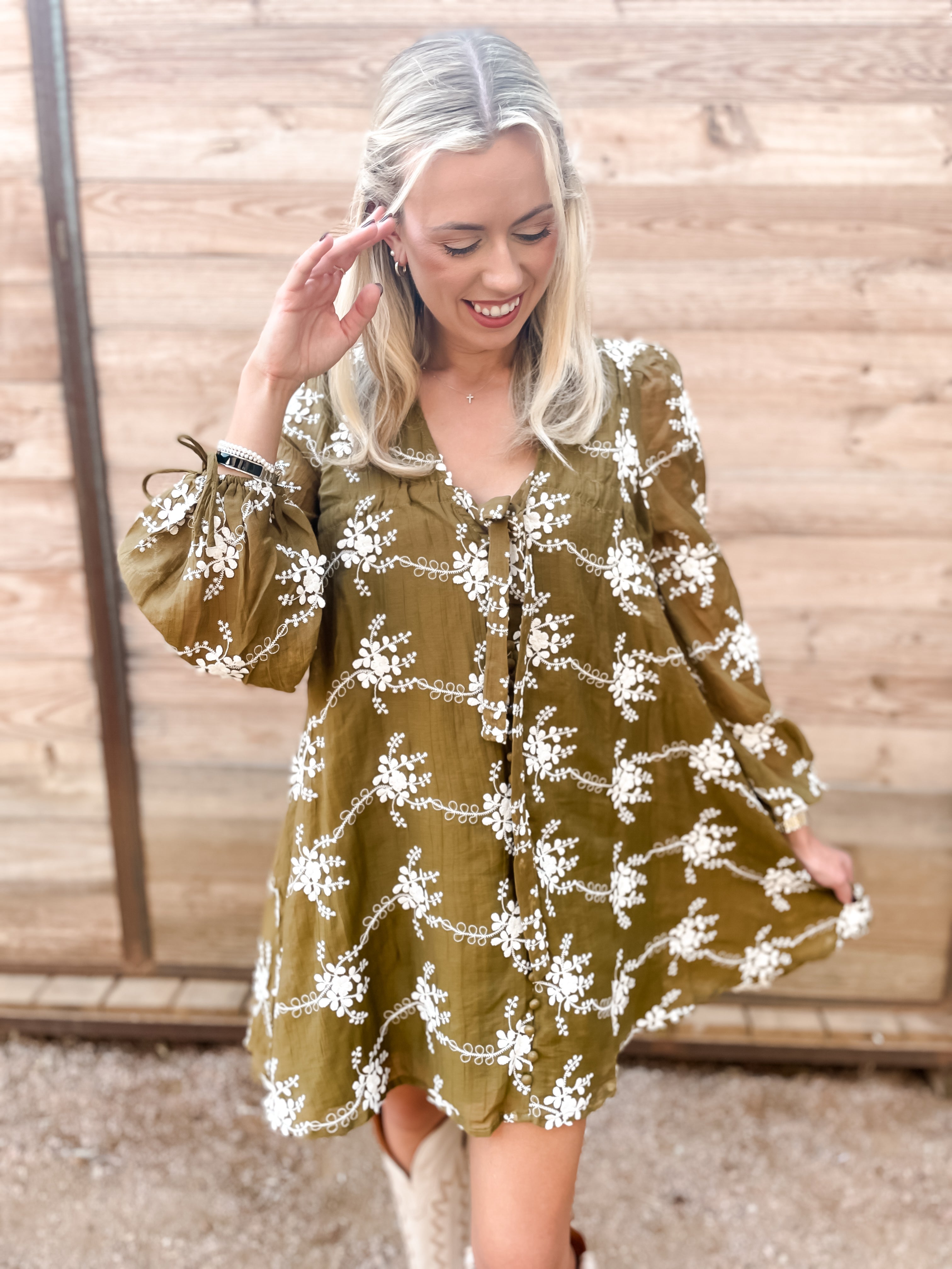 Olive Embroidered Dress