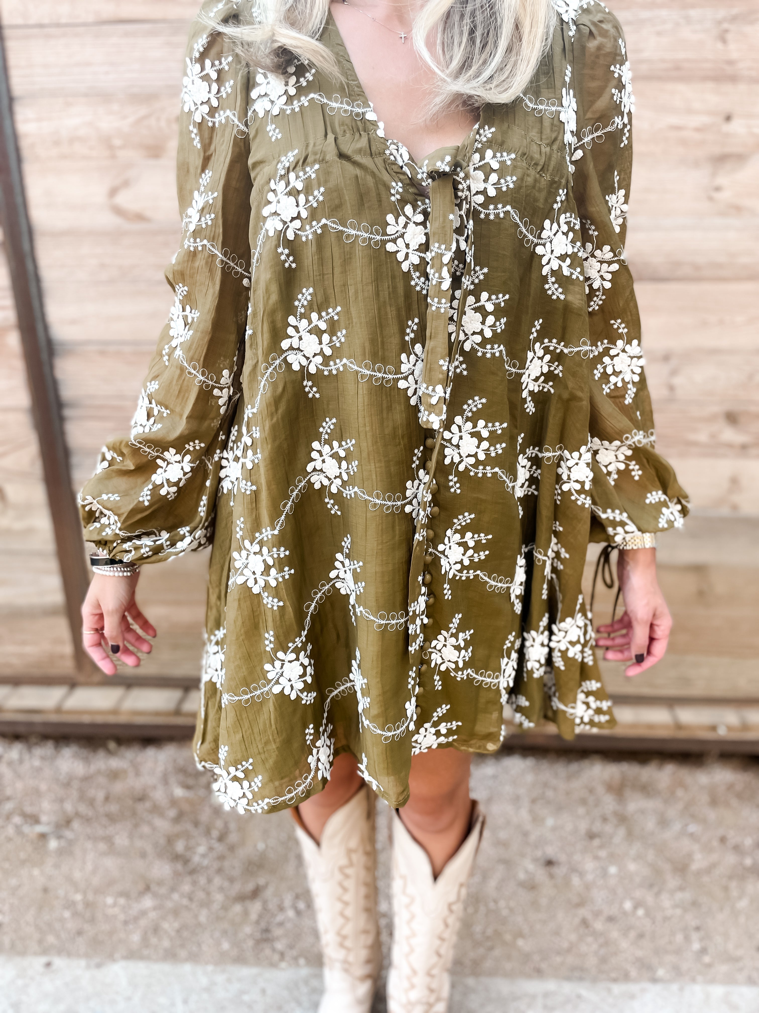 Olive Embroidered Dress
