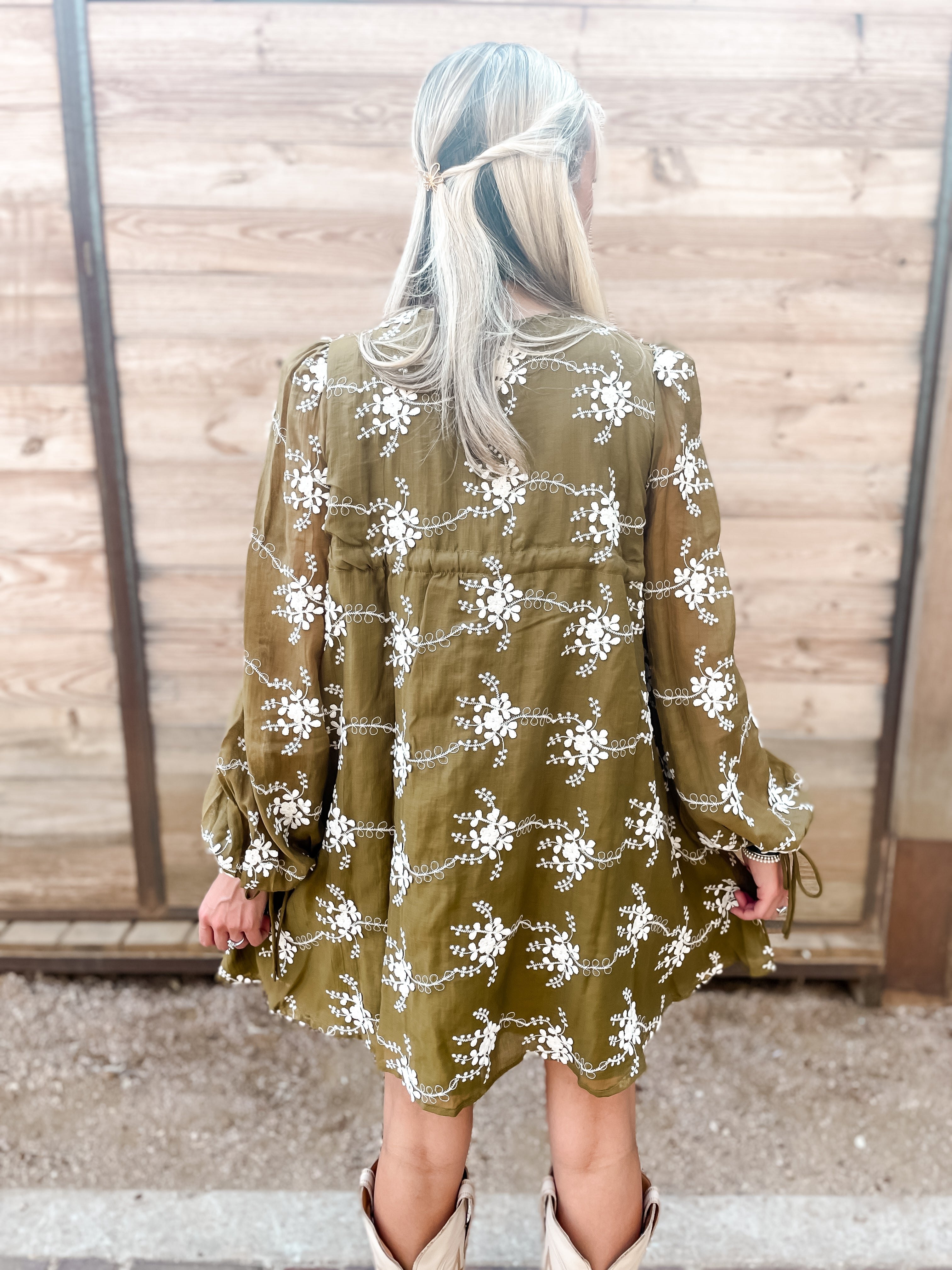 Olive Embroidered Dress
