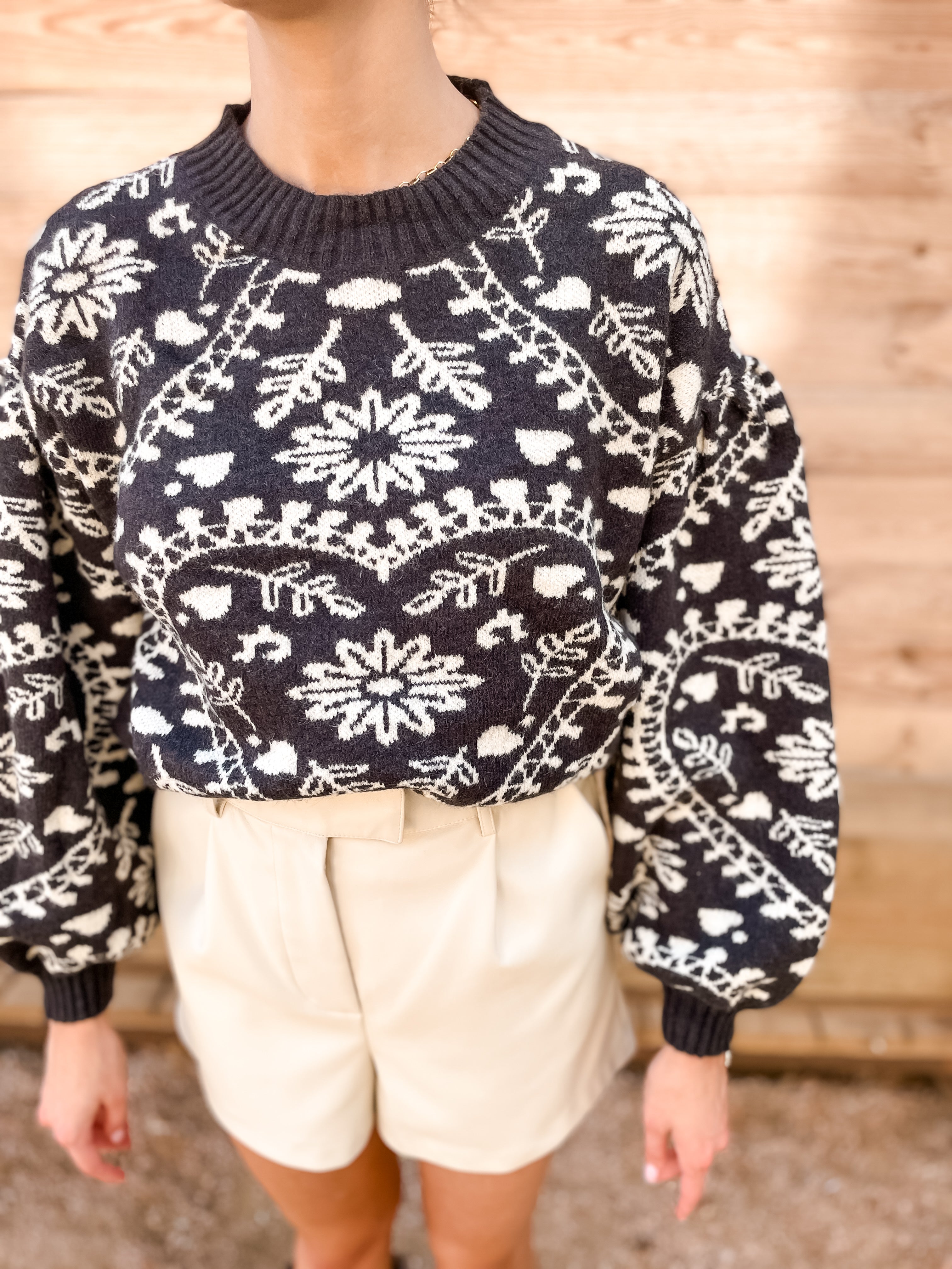 Floral Heart Sweater - Charcoal