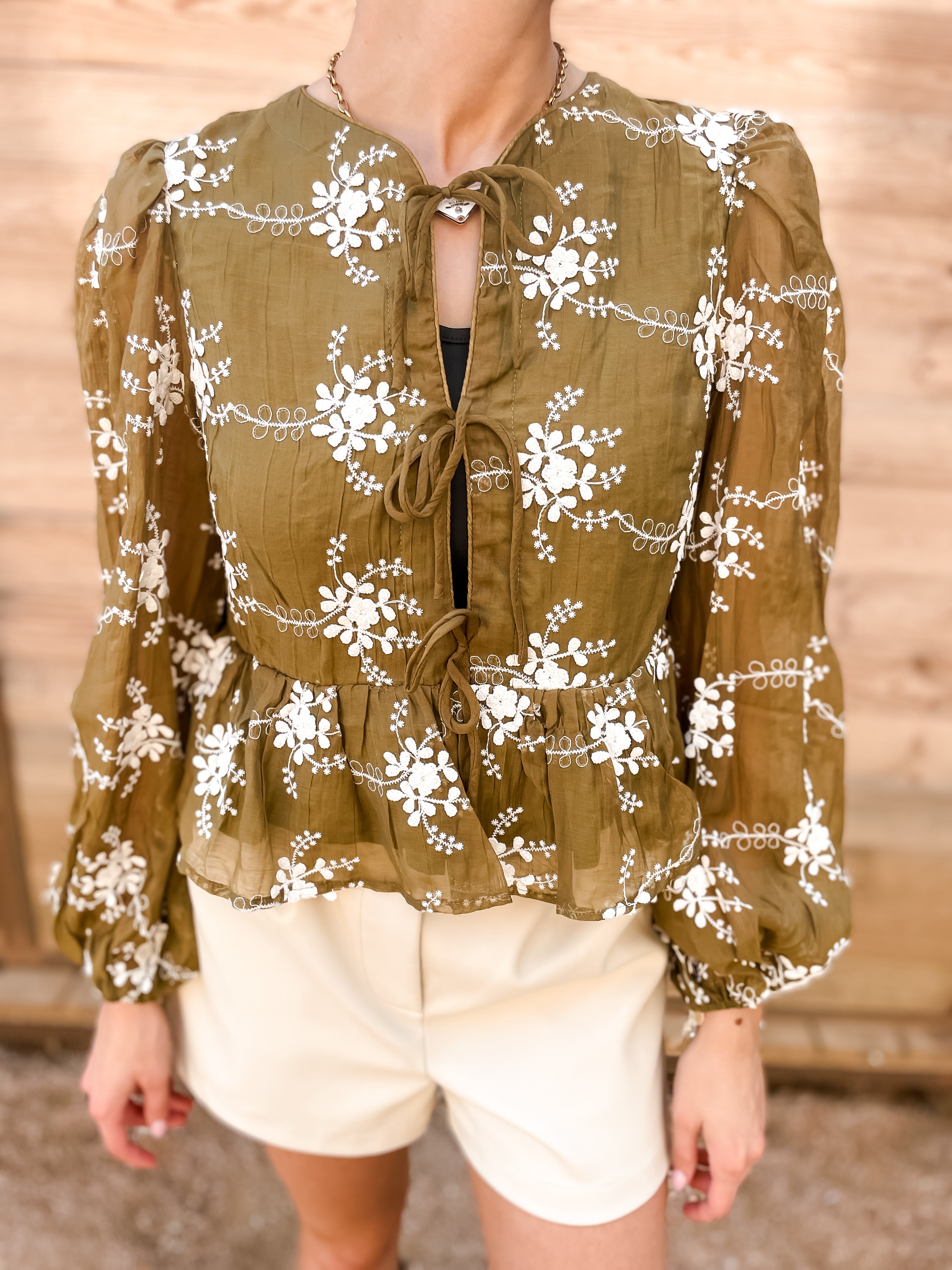 Olive Embroidered Top