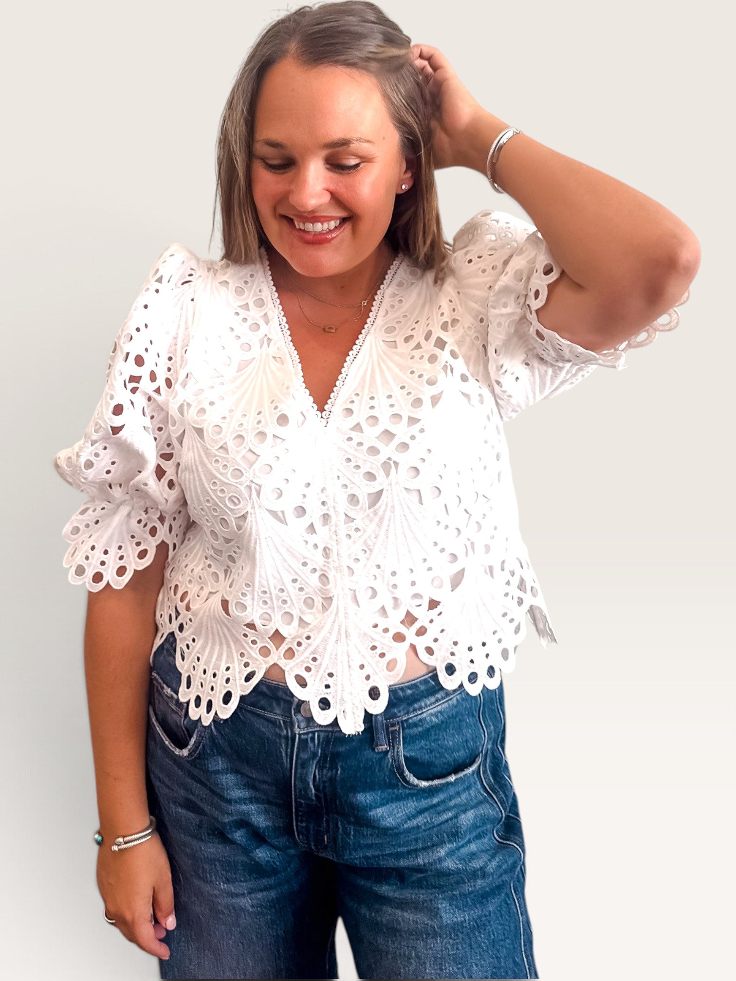 Selena Lace Crop Blouse - White