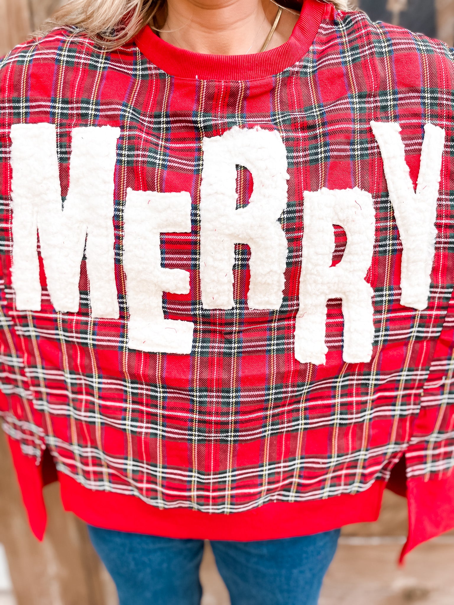 Merry In Plaid Sweatshirt
