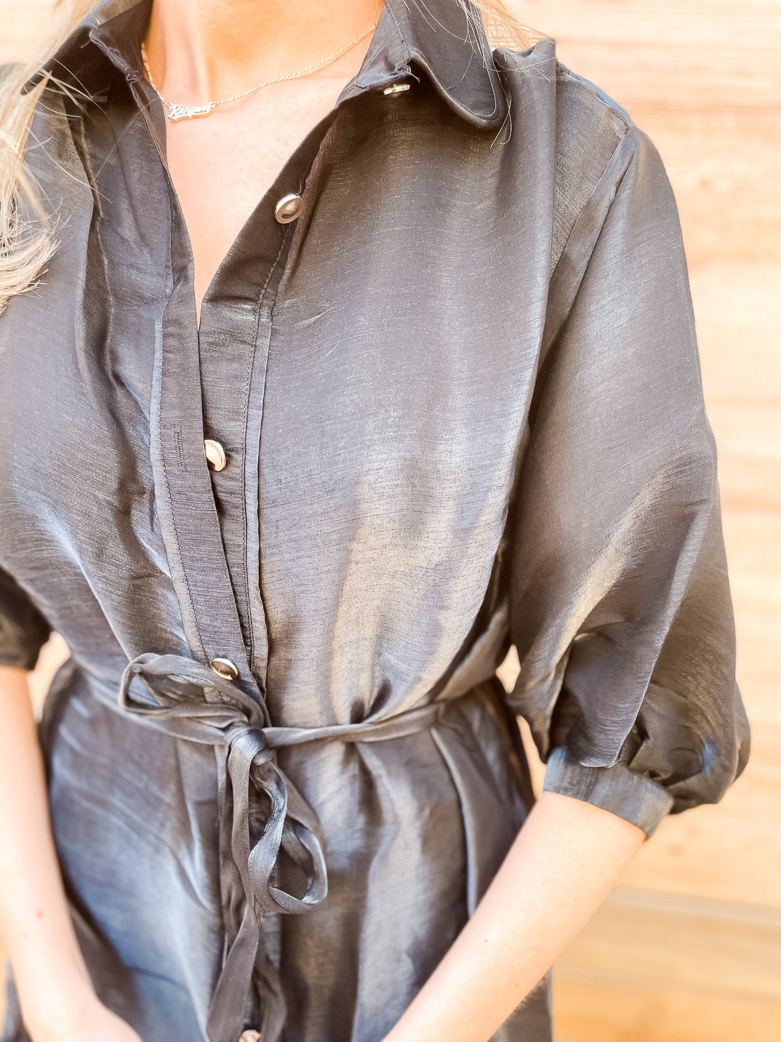 Shimmer Tie Mini Dress - Black