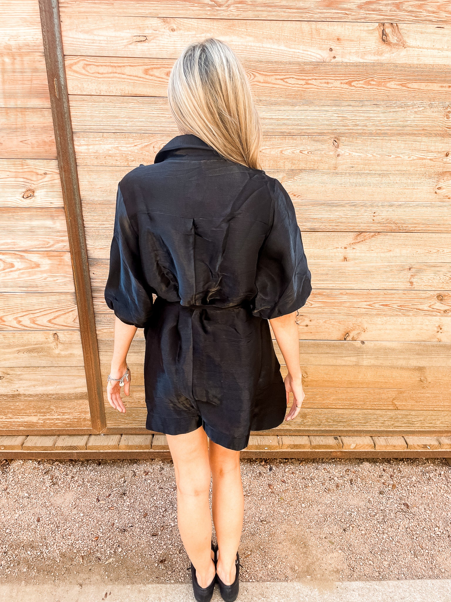 Shimmer Tie Mini Dress - Black