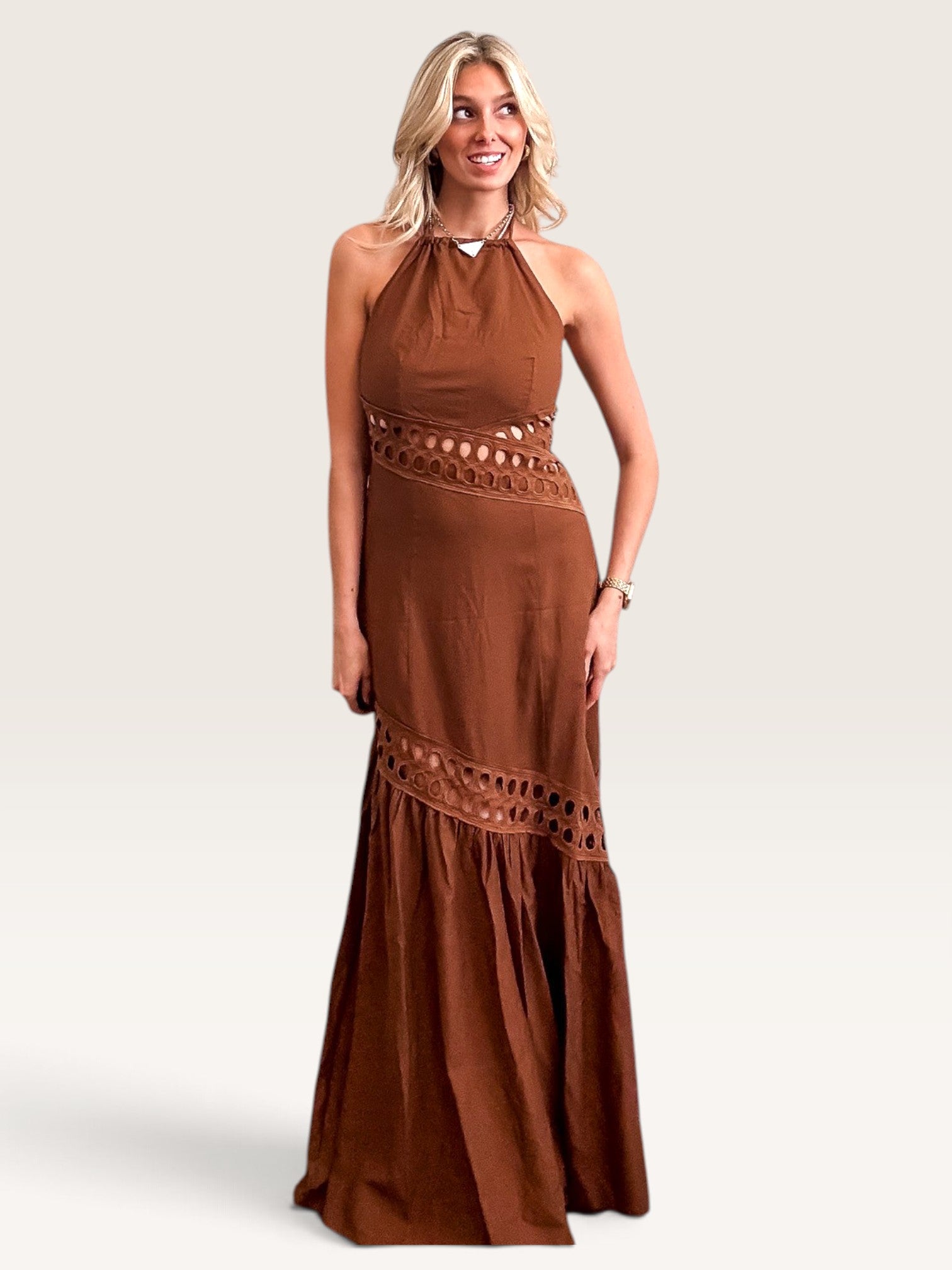 Sheridan Cutwork Lace Dress - Mocha