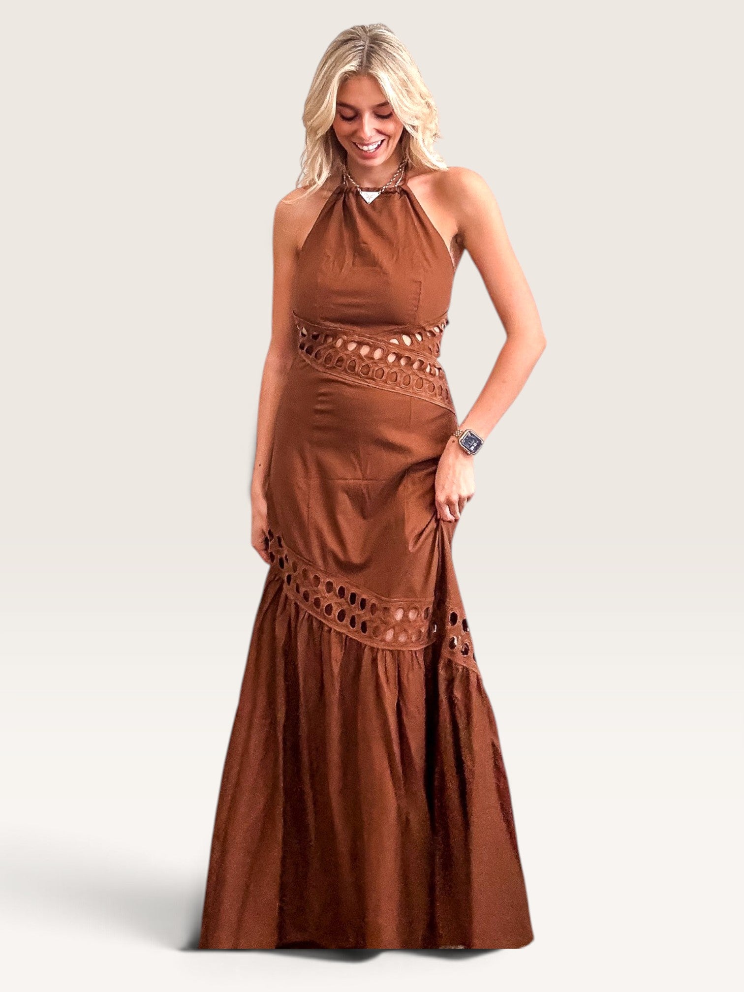 Sheridan Cutwork Lace Dress - Mocha