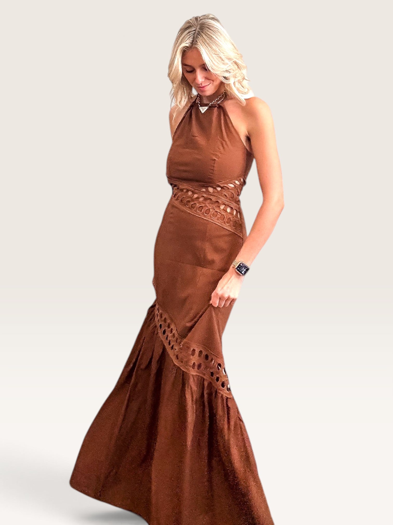 Sheridan Cutwork Lace Dress - Mocha