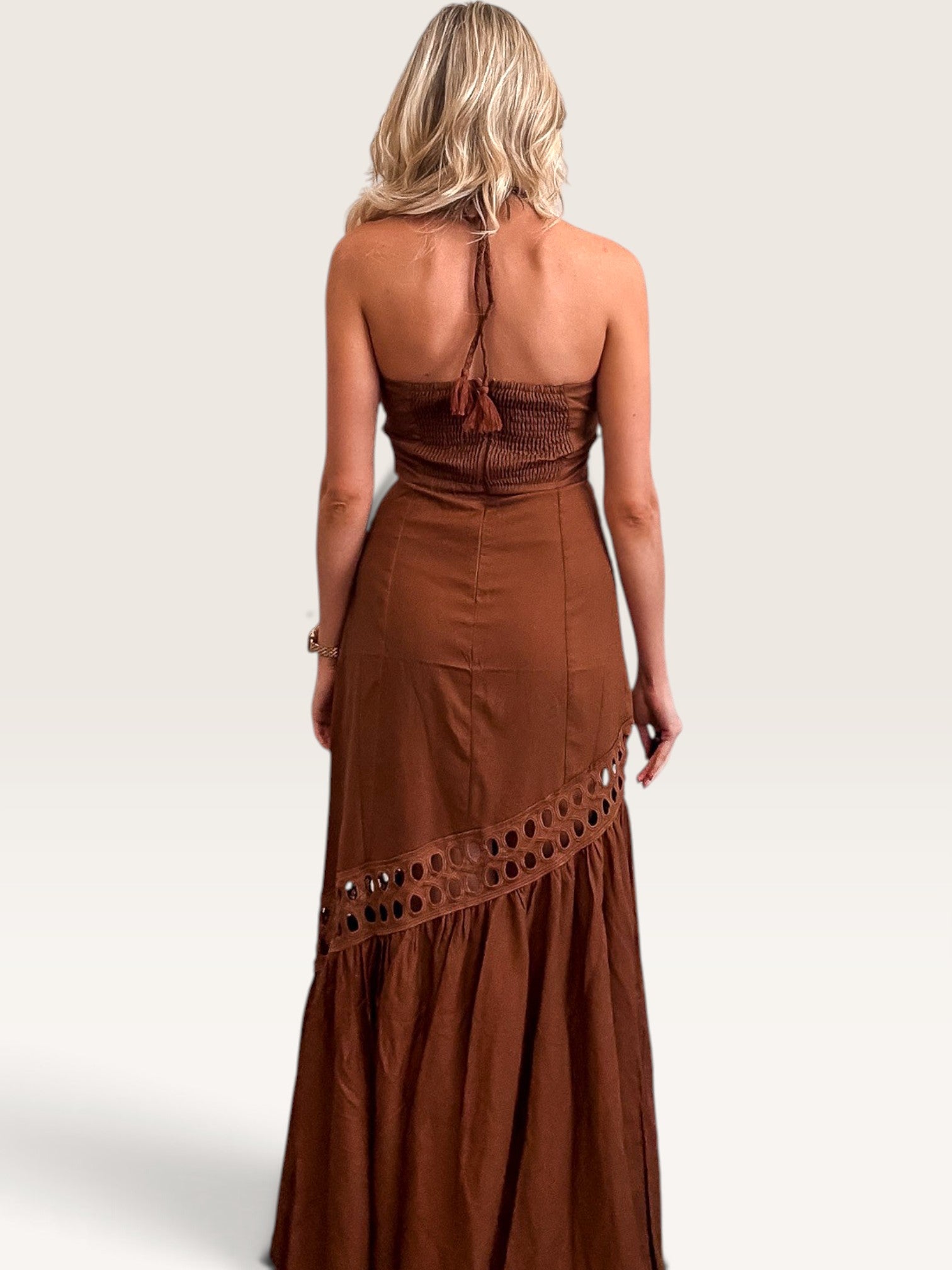 Sheridan Cutwork Lace Dress - Mocha