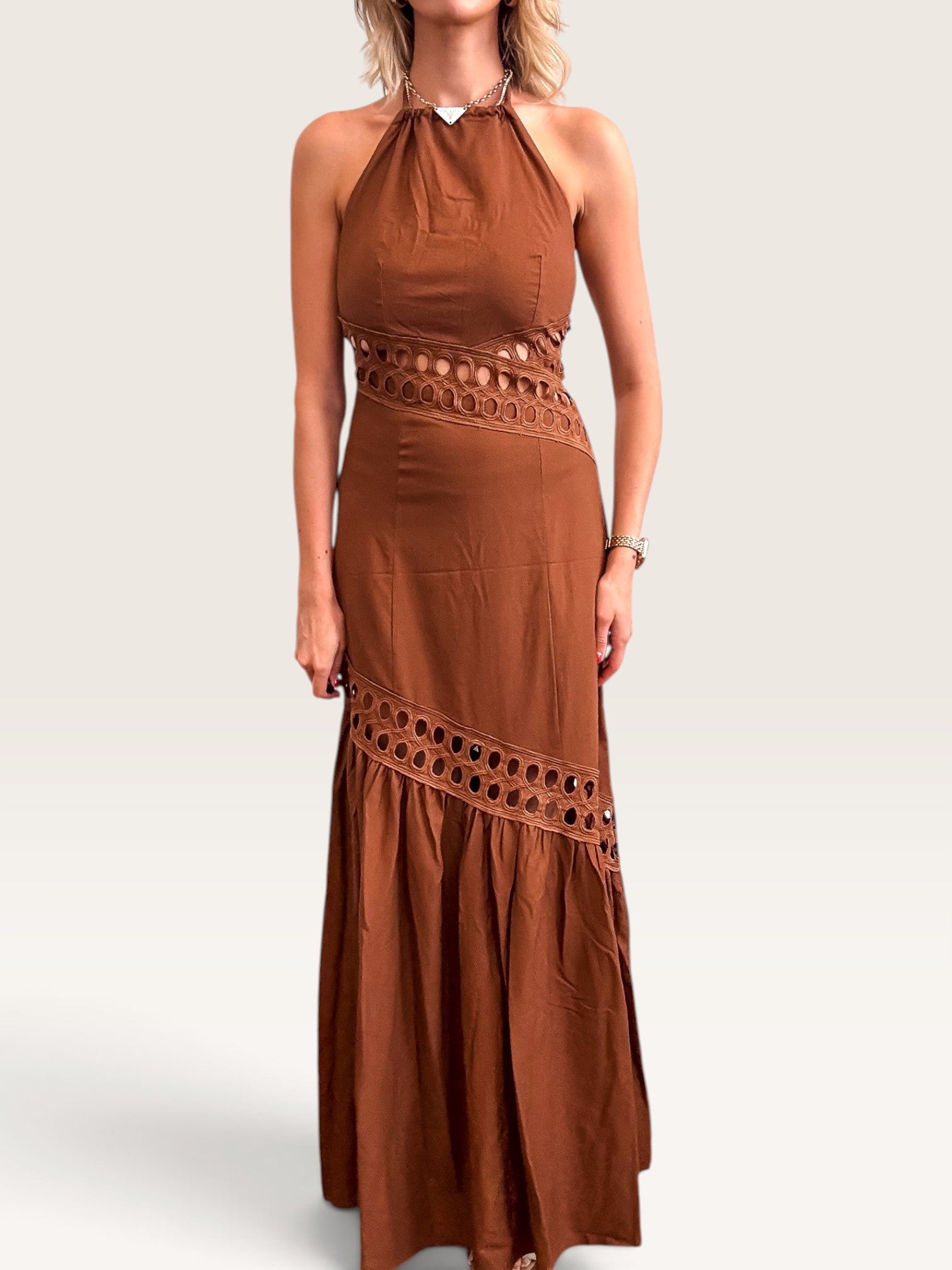 Sheridan Cutwork Lace Dress - Mocha
