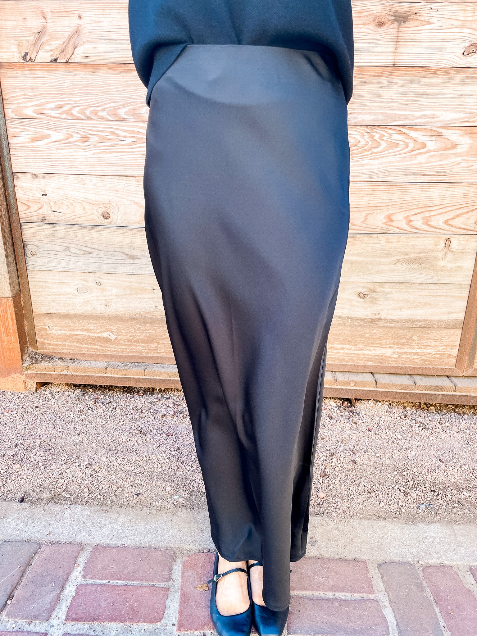 Satin Bias Skirt - Black