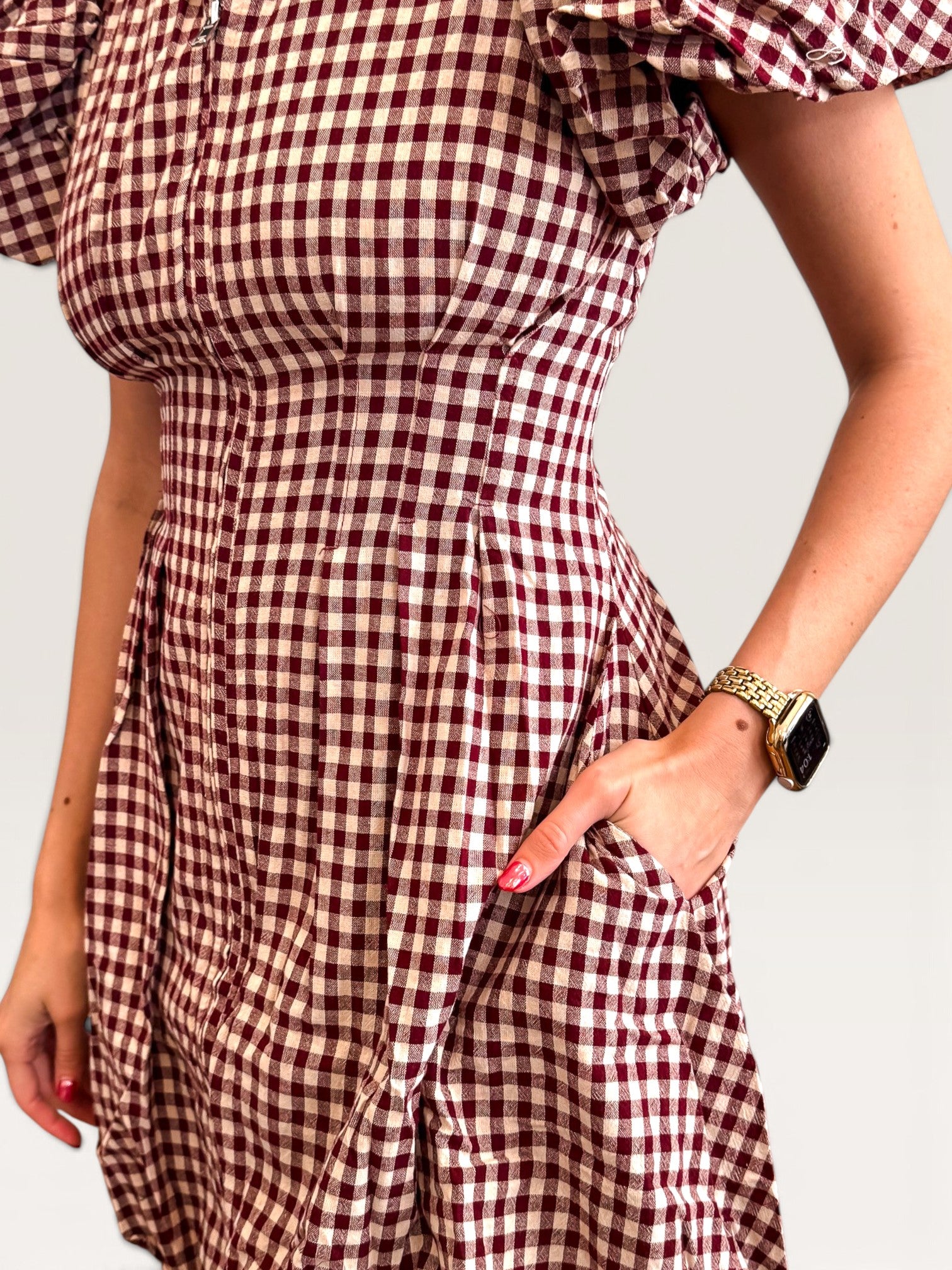 Ressie Gingham Mini Dress - Wine