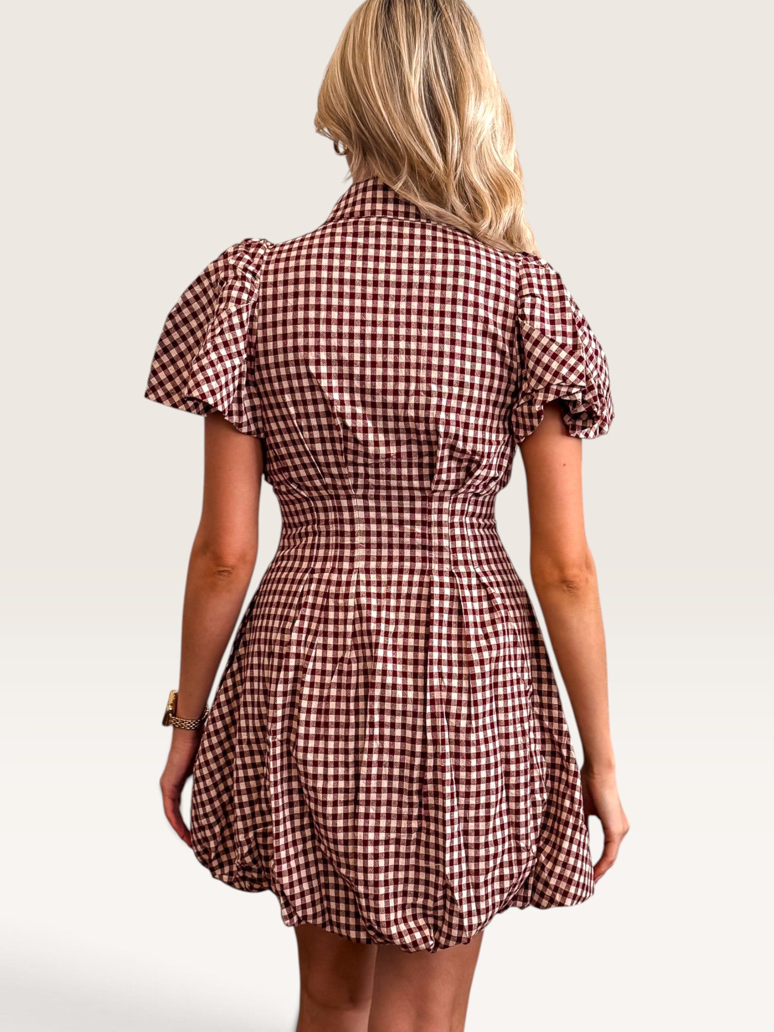 Ressie Gingham Mini Dress - Wine