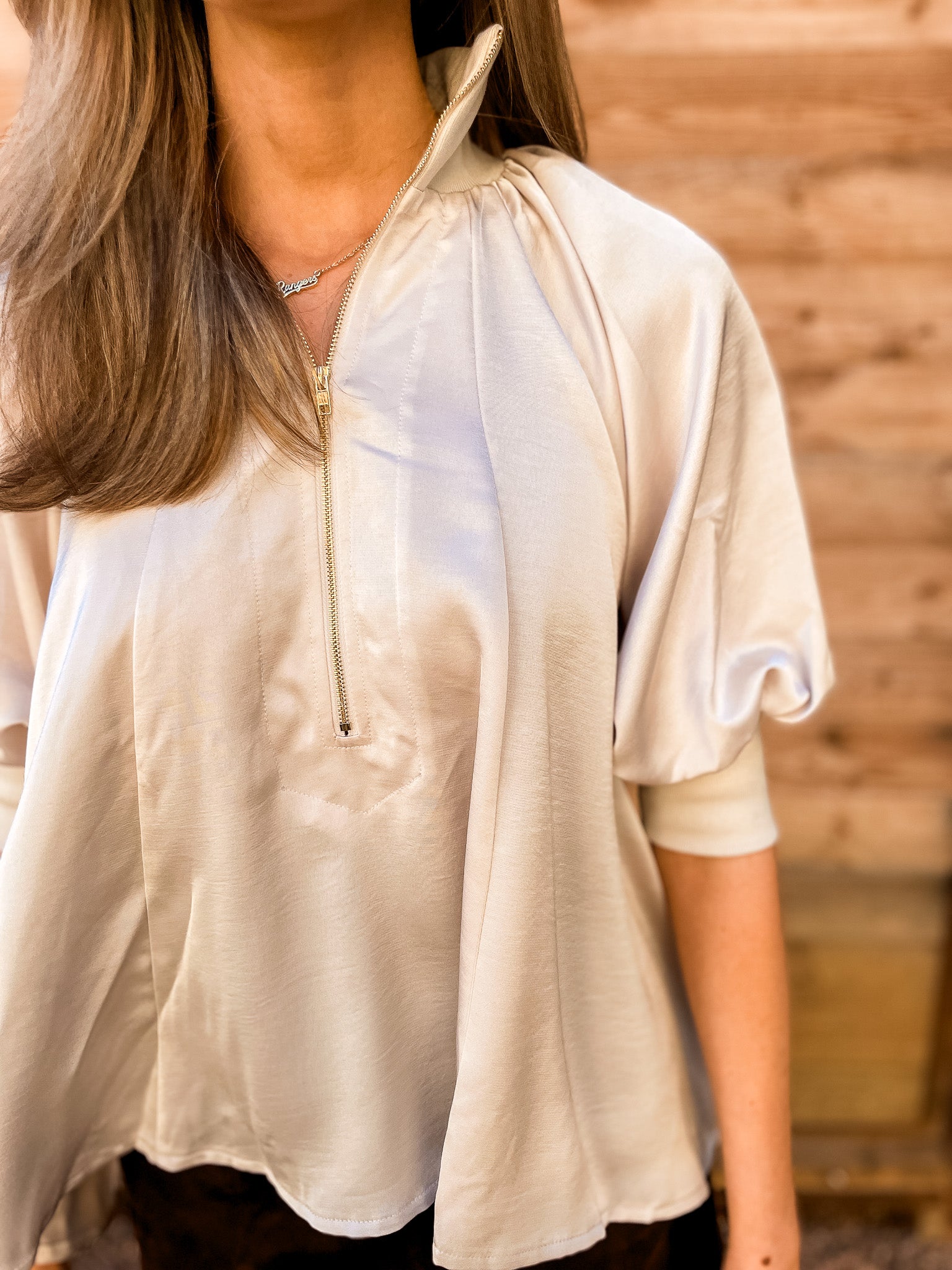 Golden Zipper Top - Cream