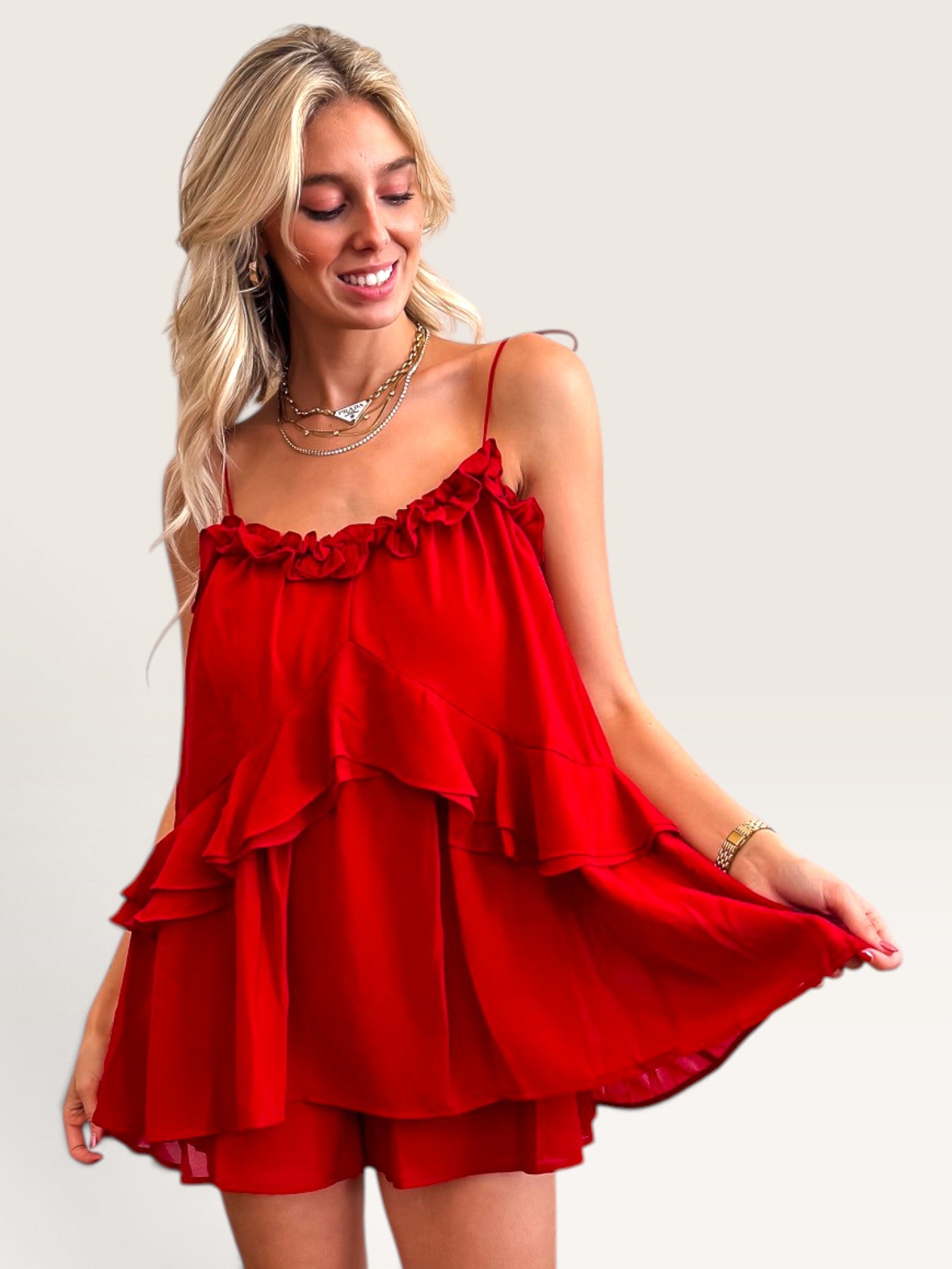 Newcastle Ruffle Romper - Crimson