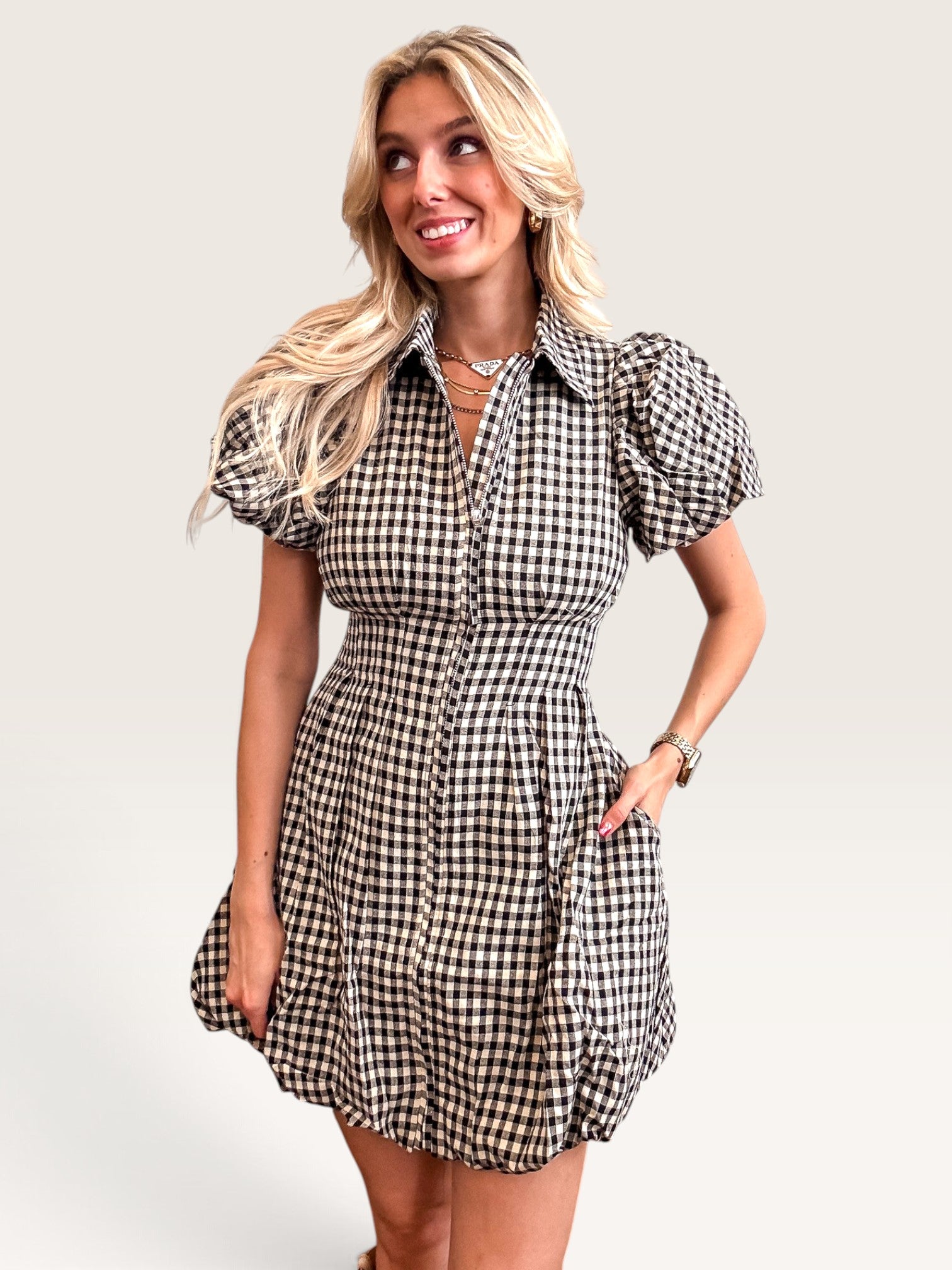Ressie Gingham Mini Dress - Black
